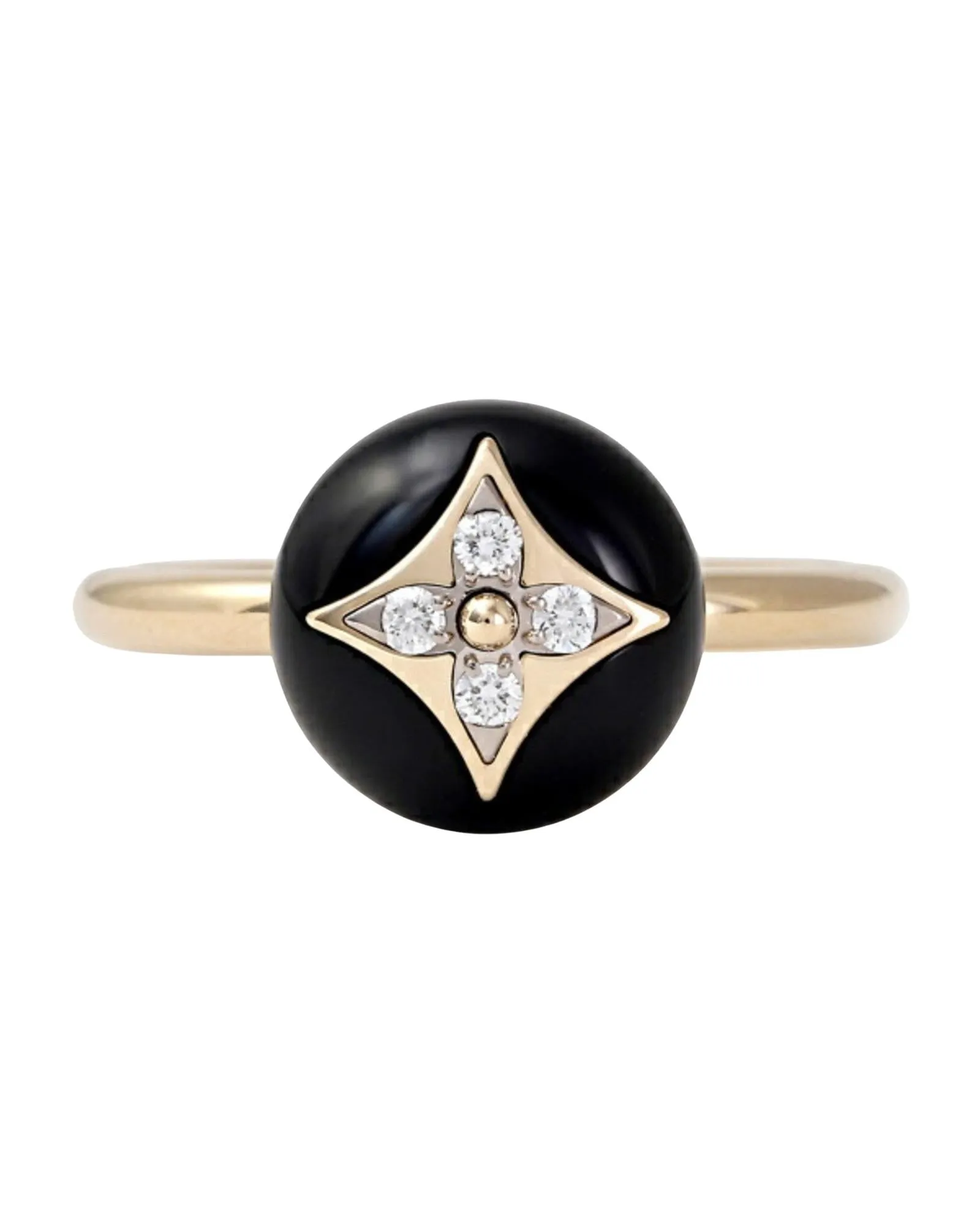 18K Gold Onyx Diamond Flower Ring