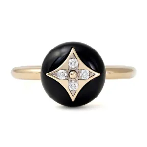 18K Gold Onyx Diamond Flower Ring