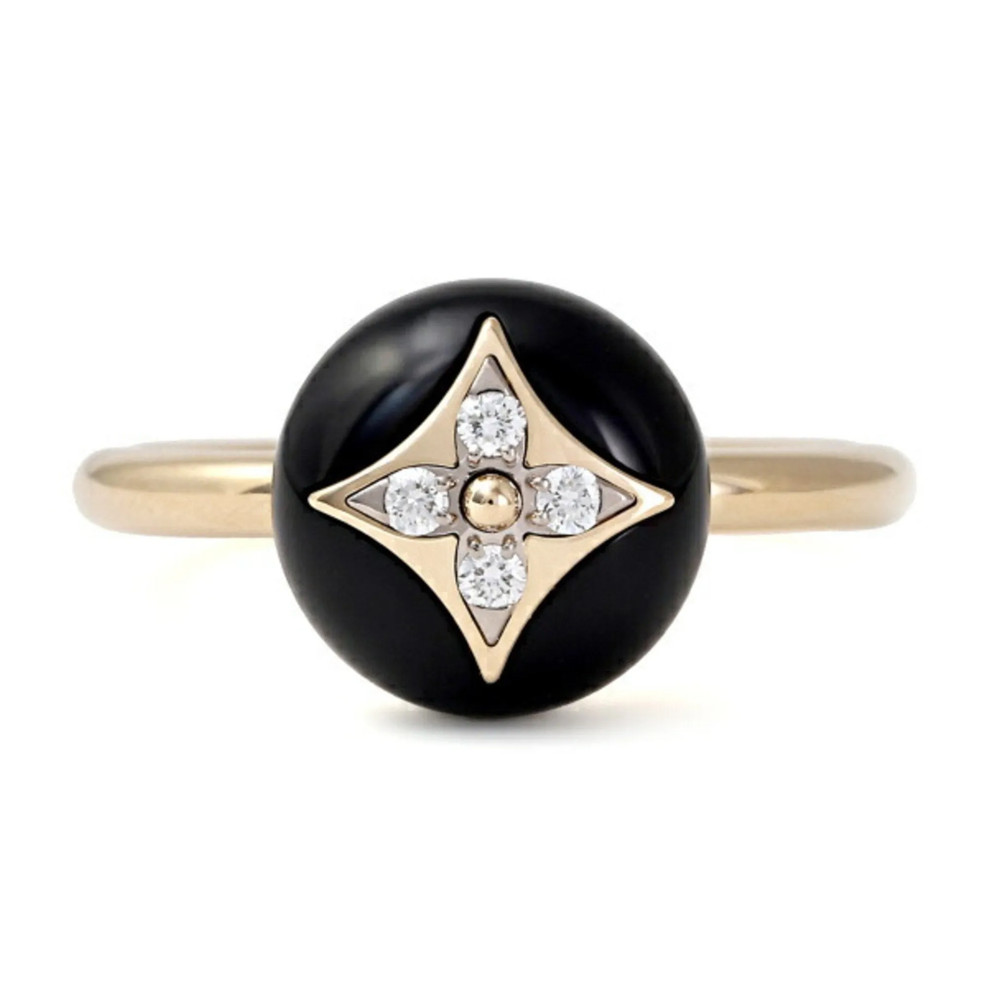 18K Gold Onyx Diamond Flower Ring