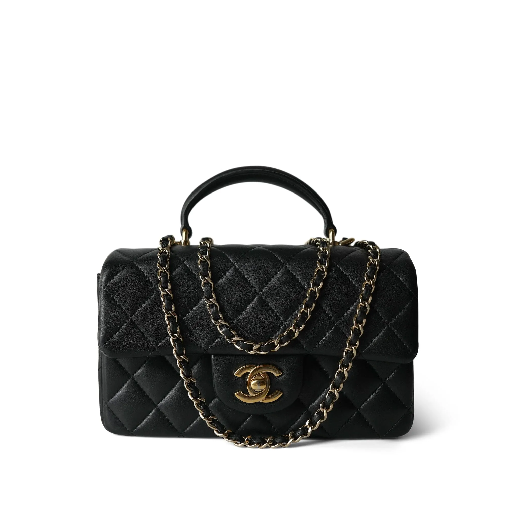 22P Black Lambskin Mini Top Handle LGHW