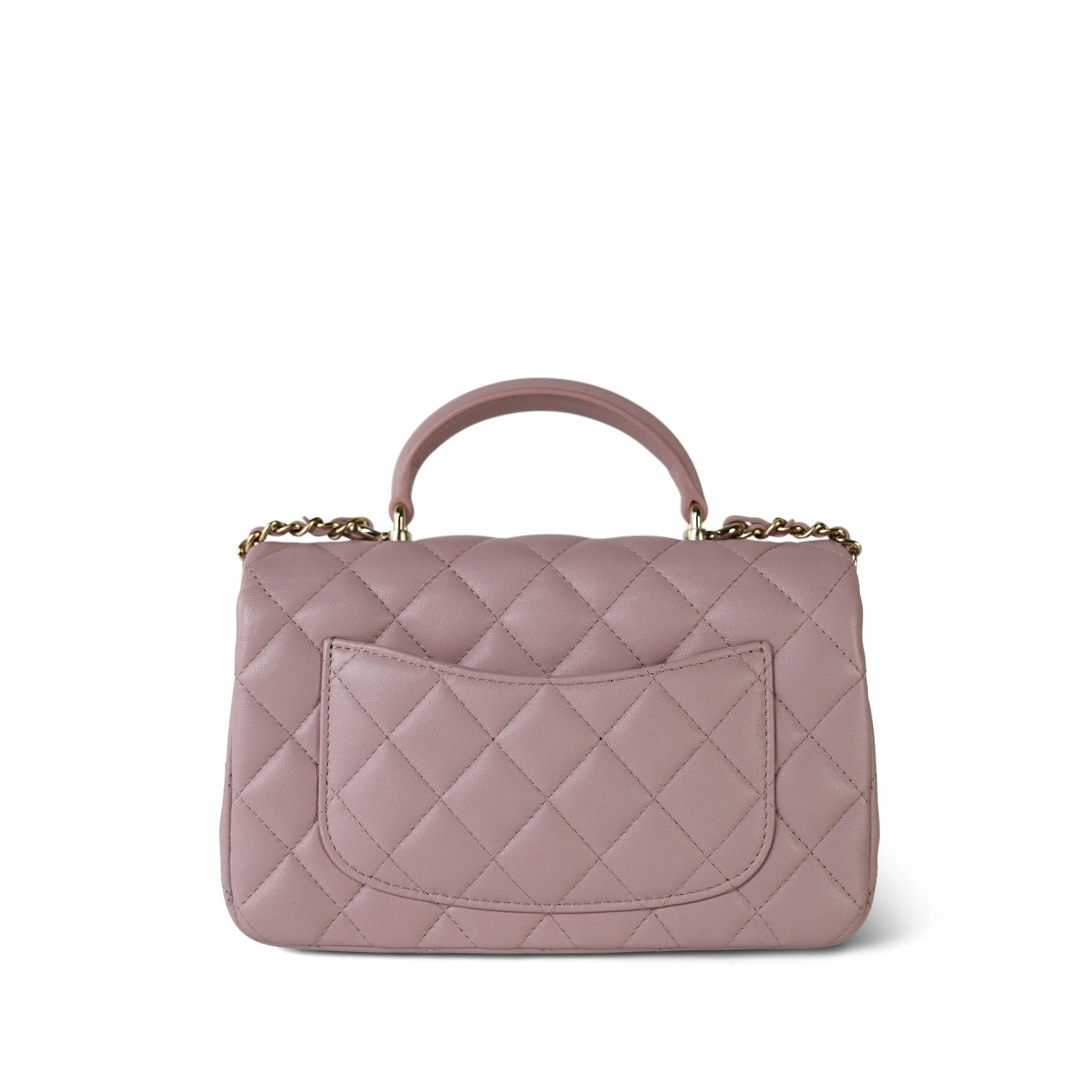 24P Light Pink Lambskin Quilted Mini Top Handle LGHW