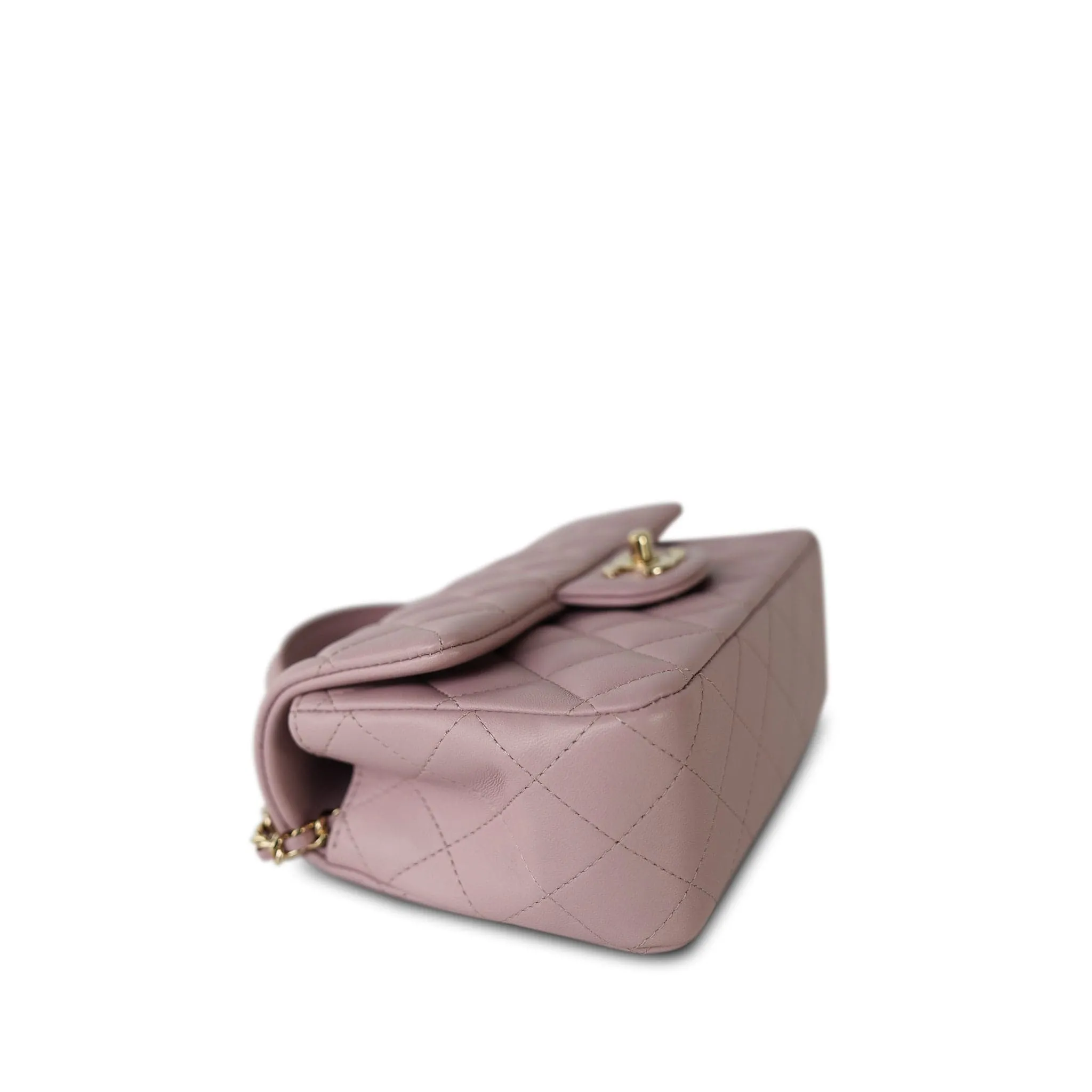 24P Light Pink Lambskin Quilted Mini Top Handle LGHW