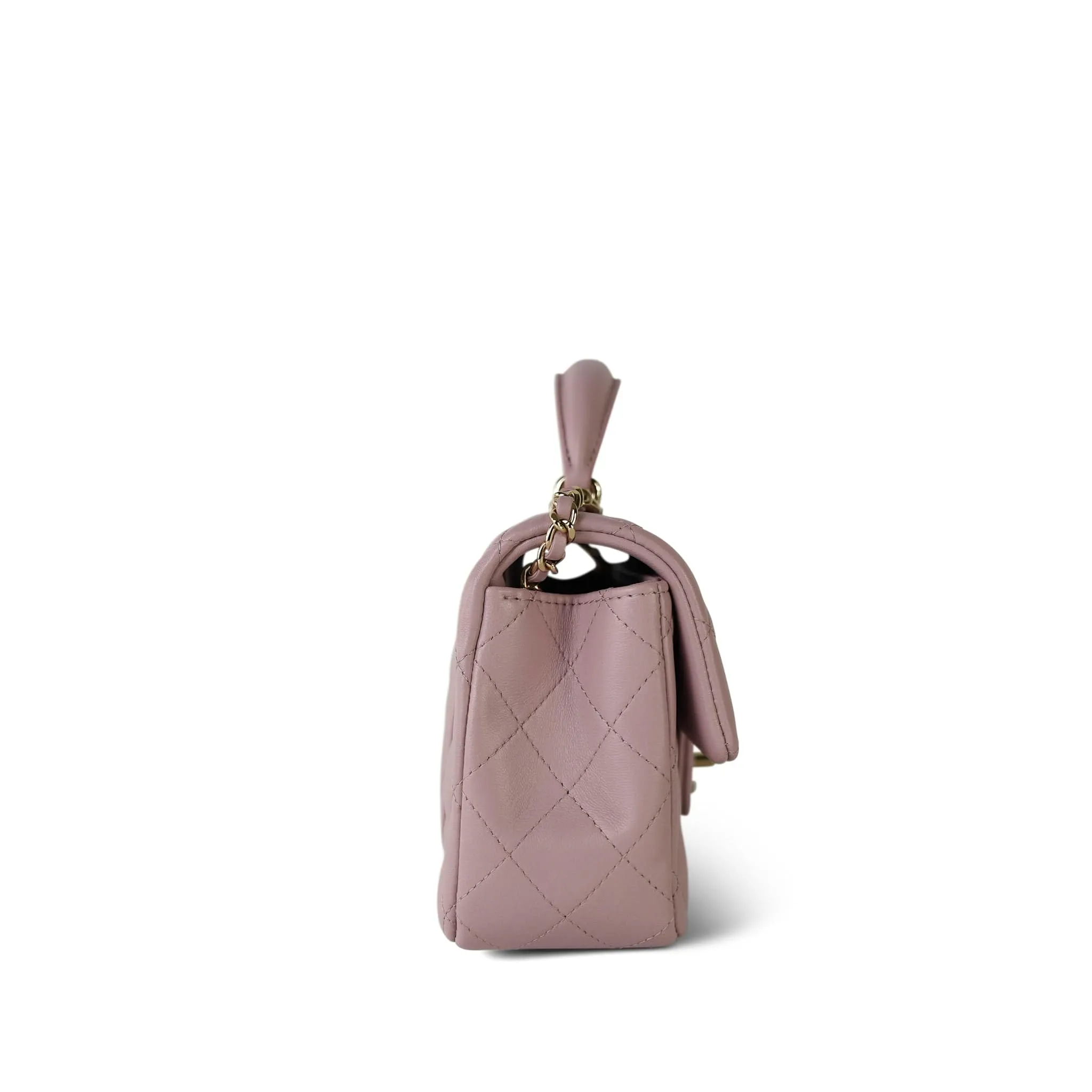 24P Light Pink Lambskin Quilted Mini Top Handle LGHW