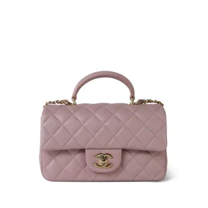 24P Light Pink Lambskin Quilted Mini Top Handle LGHW
