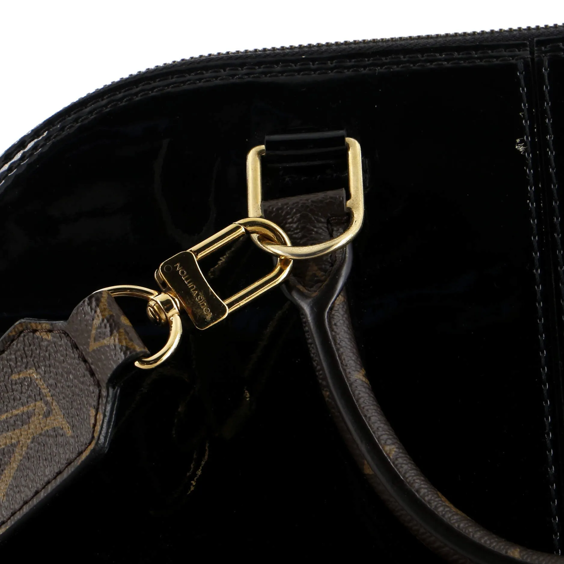 Alma Handbag Vernis with Monogram Canvas PM