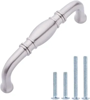 AmazonBasics Traditional Cabinet Handle 3.71 Length 3 Hole Center Satin Nickel 10-Pack