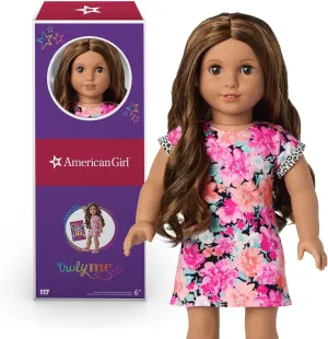 American Girl Truly Me 18-inch Doll #117 with Brown Eyes, Dark-Brown Hair w/Highlights, Tan Skin, T-Shirt Dress, for Ages 6 