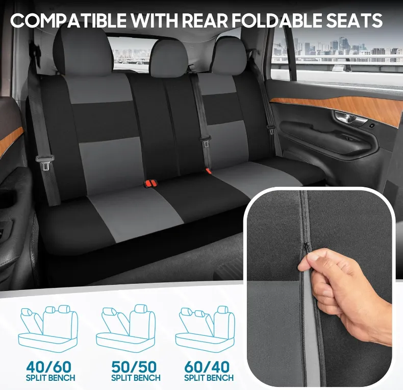 BDK PolyPro Car Seat Covers Full Set in Gray on Black  Front and Rear Split Bench Car Seat Cover, Easy to Install, Interior Covers for Auto Truck Van SUV