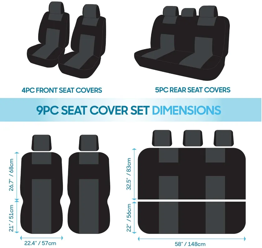 BDK PolyPro Car Seat Covers Full Set in Gray on Black  Front and Rear Split Bench Car Seat Cover, Easy to Install, Interior Covers for Auto Truck Van SUV