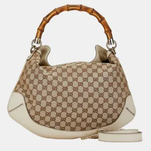 Beige GG Canvas Bamboo Top Handle Bag