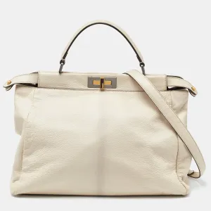 Beige Leather Large Peekaboo Top Handle Bag