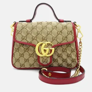Beige Red Canvas Leather GG Mini Top Handle Bag
