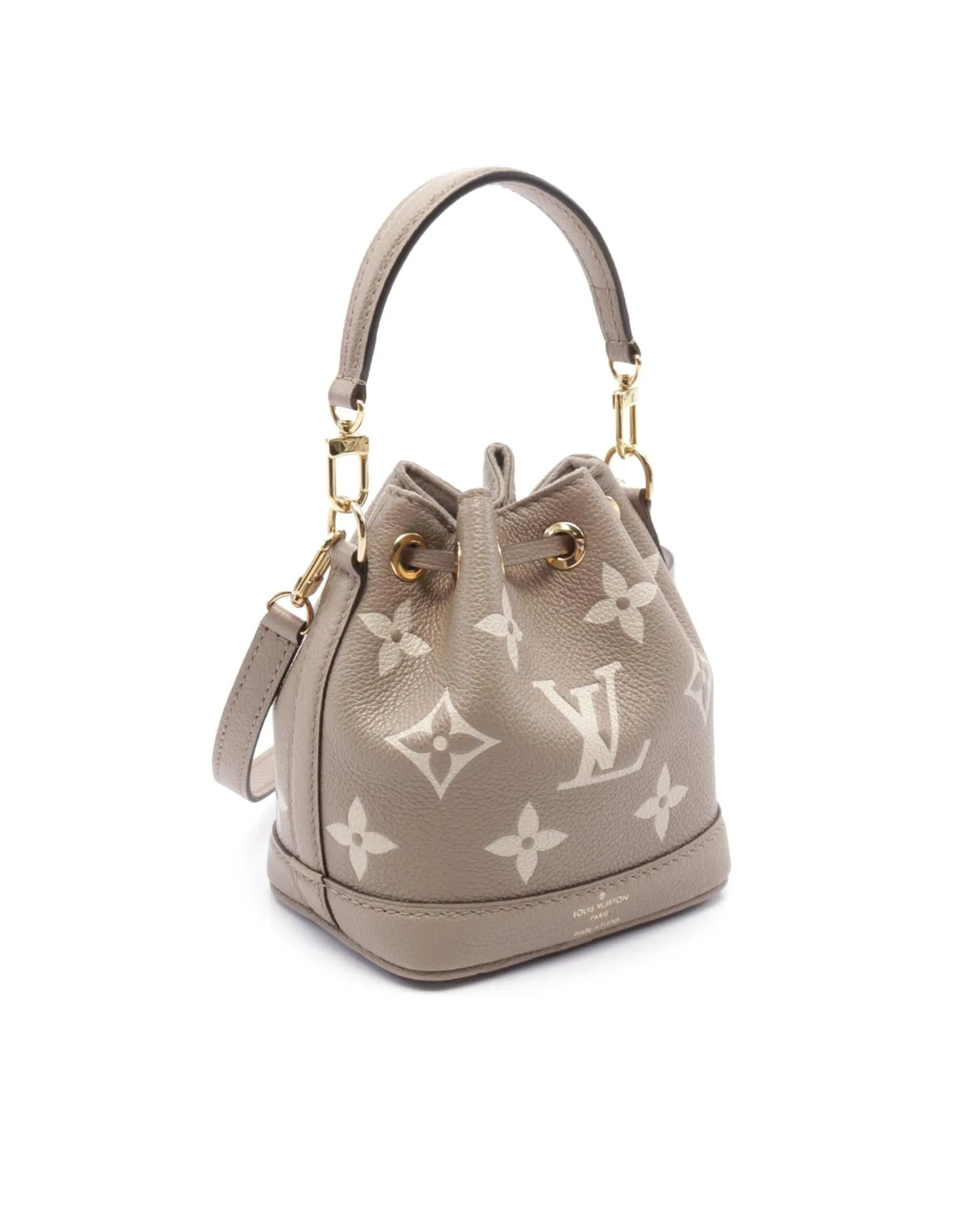 Bicolor Monogram Empreinte Leather Nano Noe with Drawstring Closure