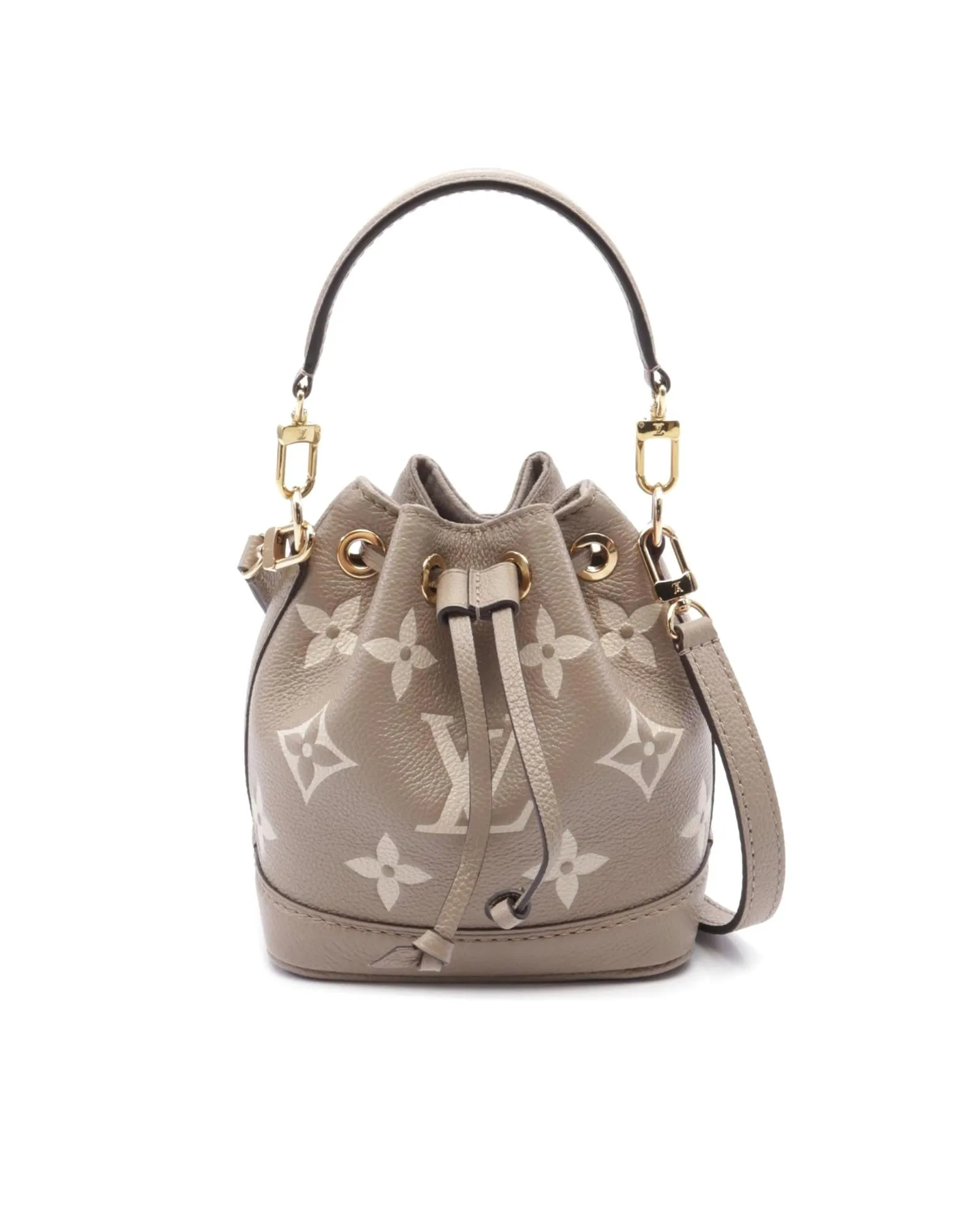 Bicolor Monogram Empreinte Leather Nano Noe with Drawstring Closure