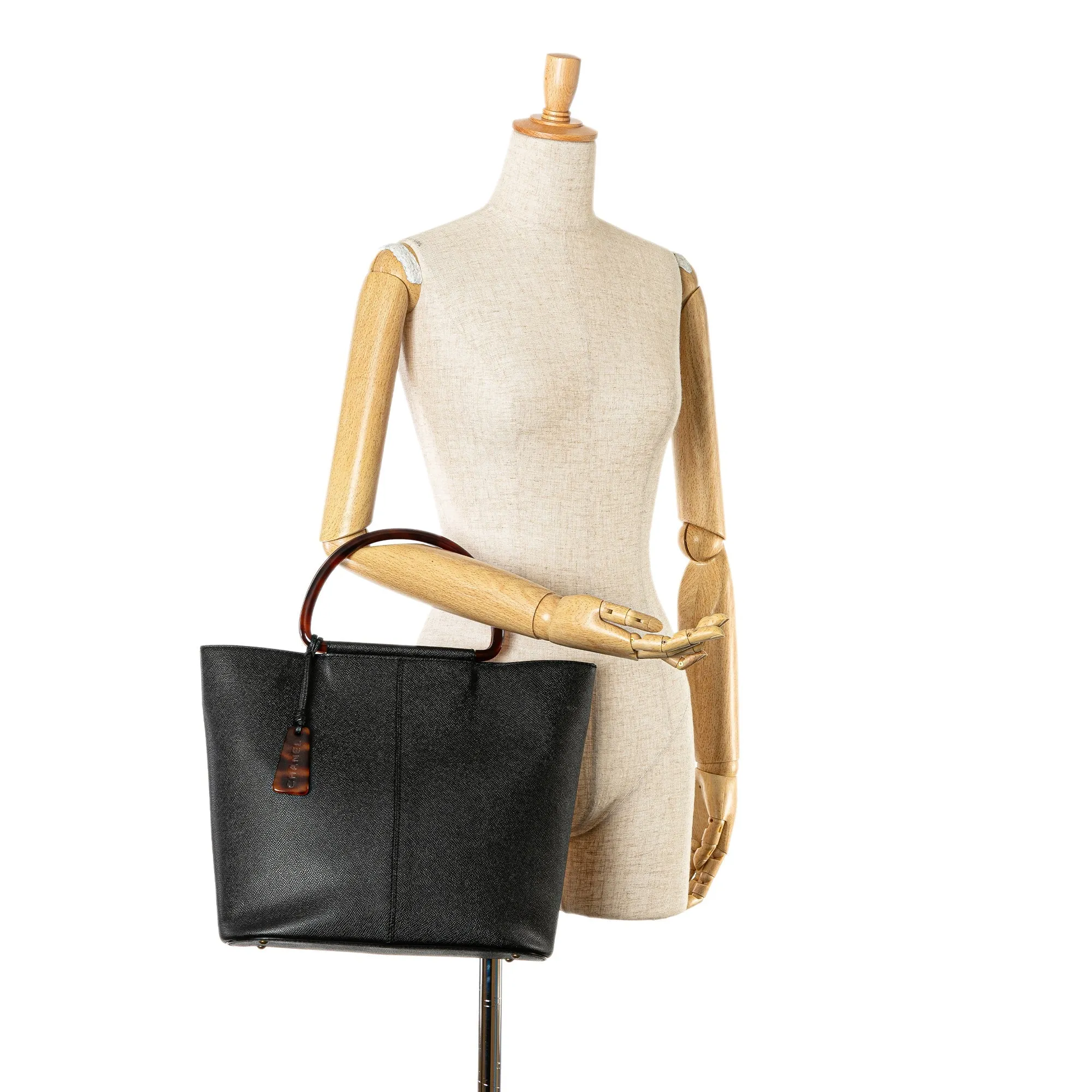 Black Chanel Caviar Tortoise Top Handle Tote