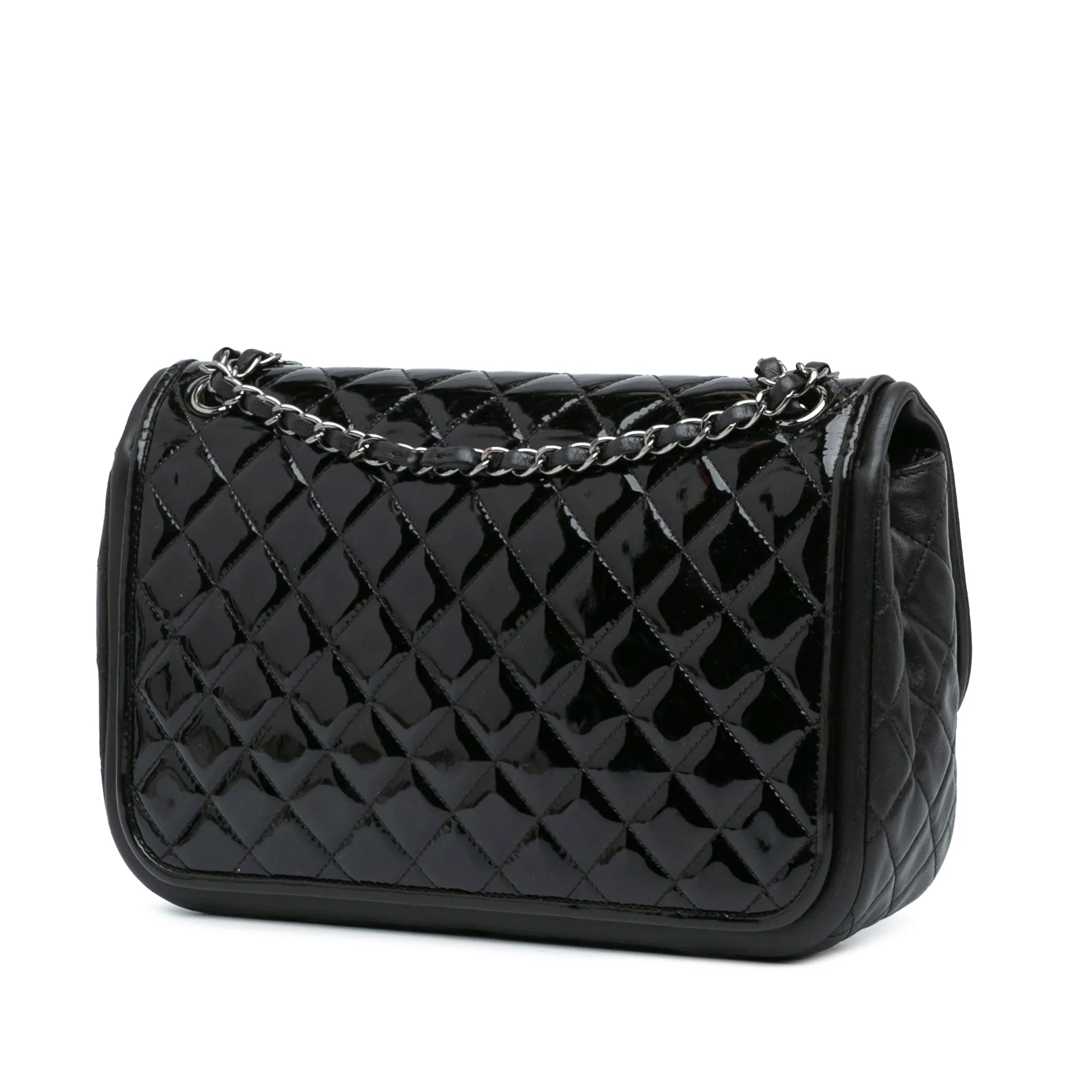 Black Chanel Jumbo Patent Classic Twist Flap Shoulder Bag
