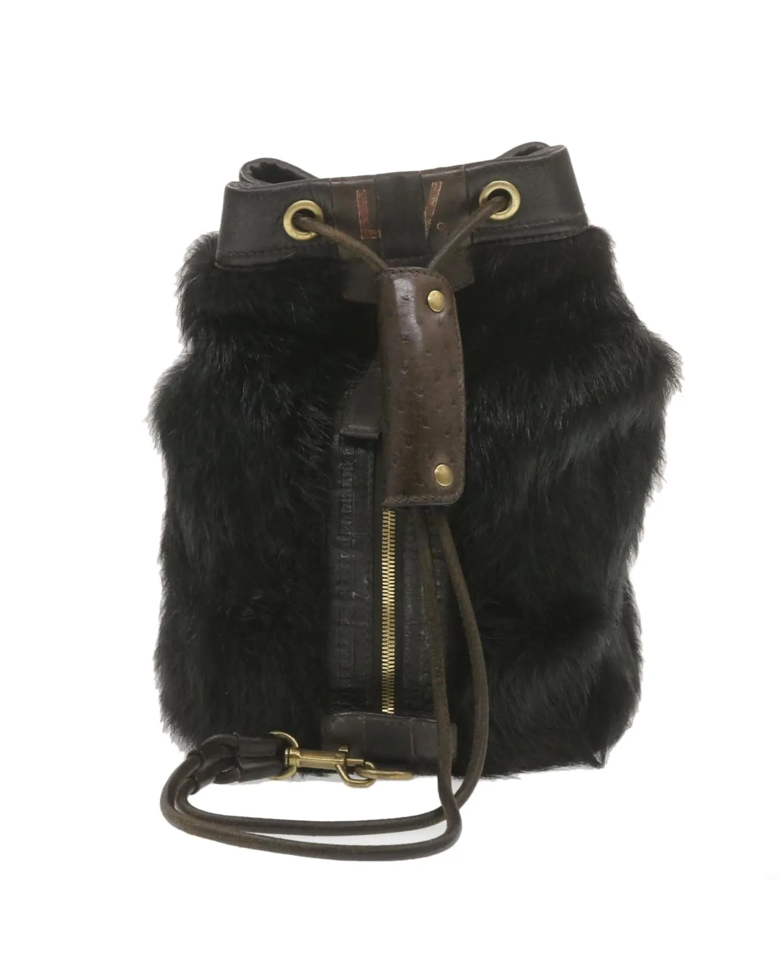 Black Fur V Line Shoulder Bag