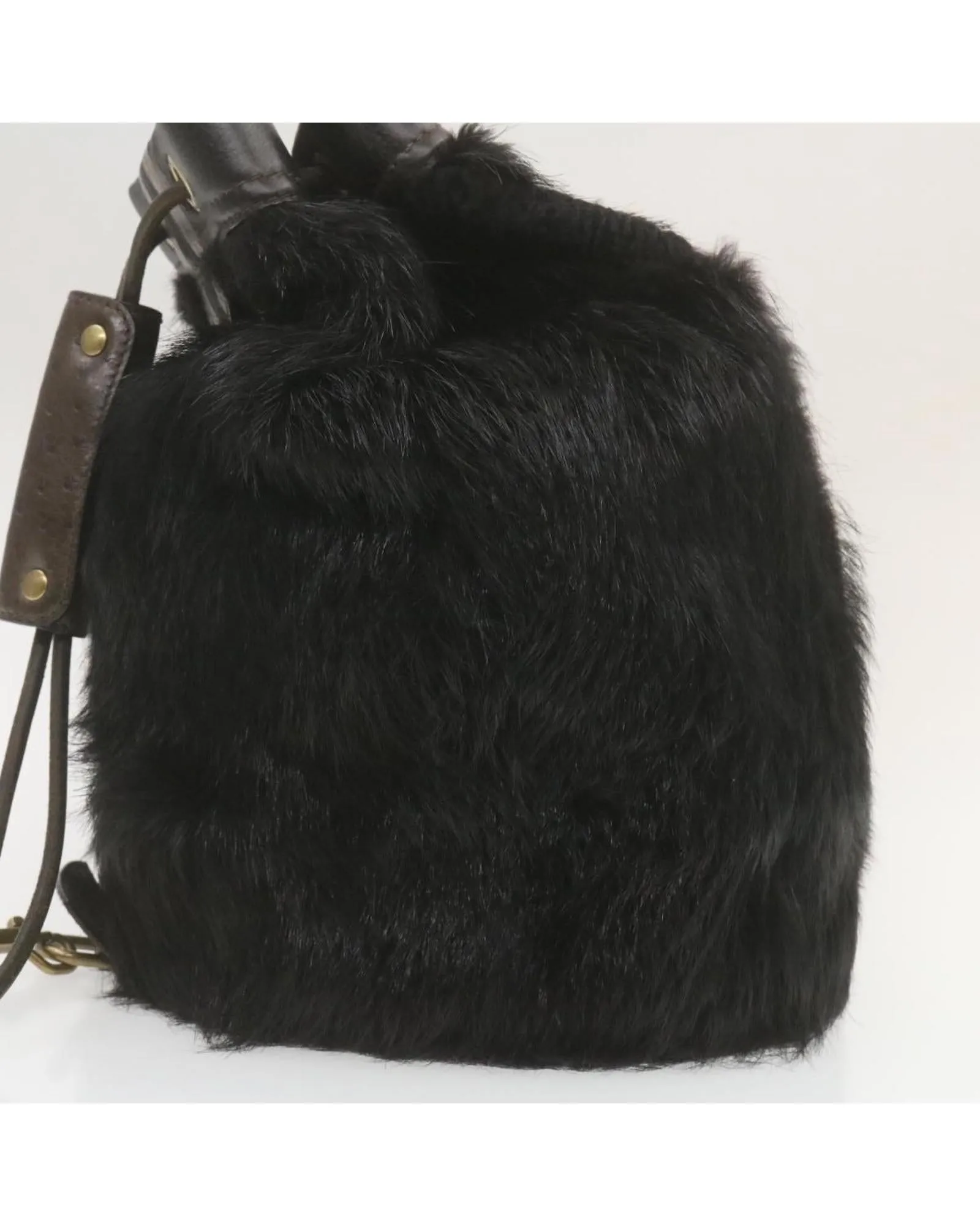 Black Fur V Line Shoulder Bag