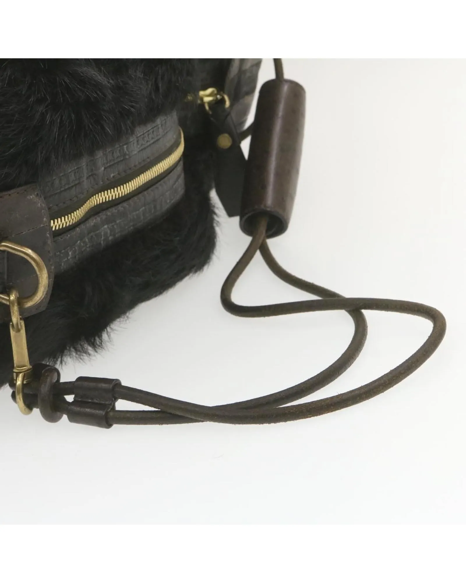 Black Fur V Line Shoulder Bag