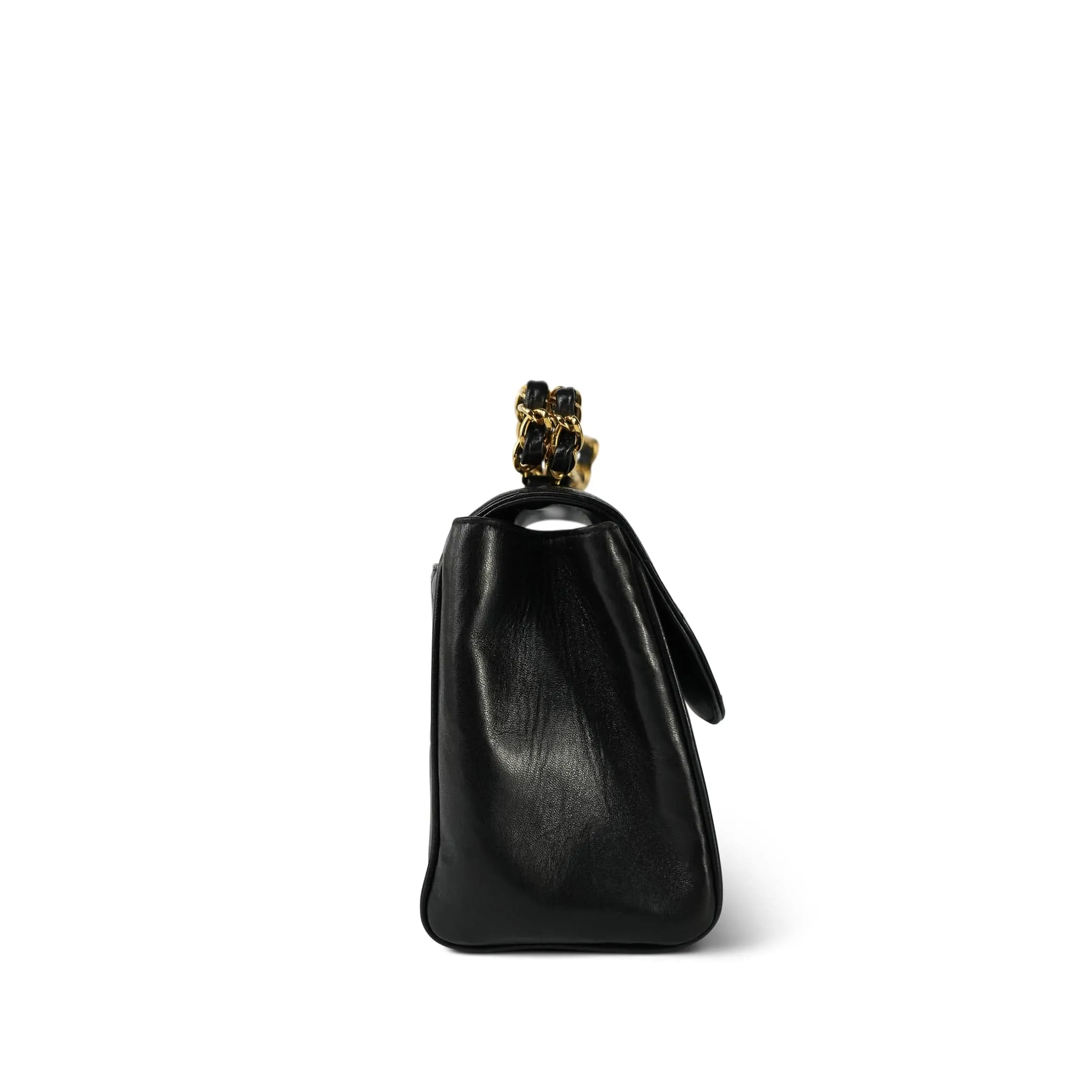 Black Lambskin Quilted Double Chain Top Handle GHW