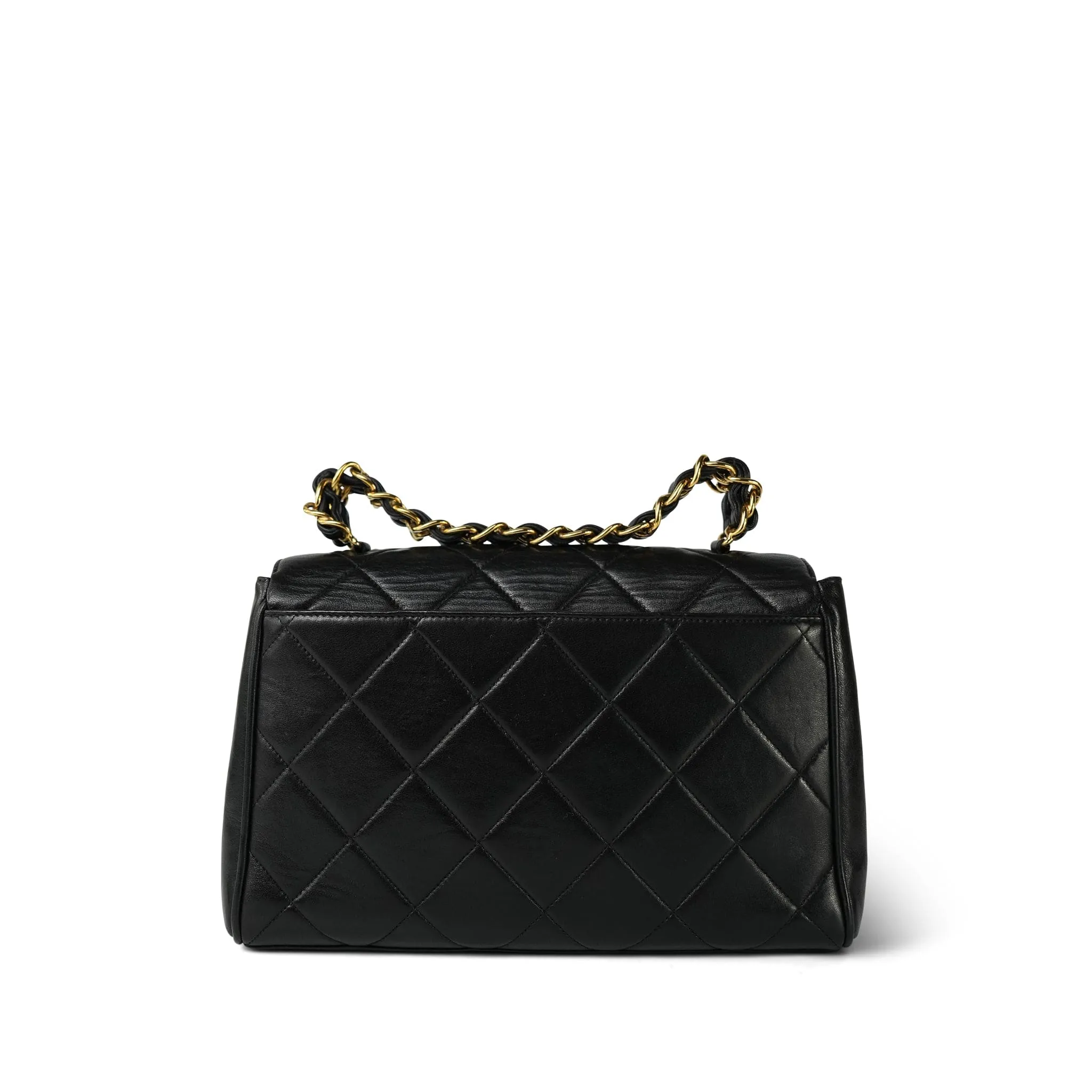 Black Lambskin Quilted Double Chain Top Handle GHW