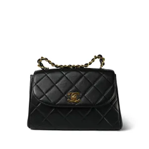 Black Lambskin Quilted Double Chain Top Handle GHW