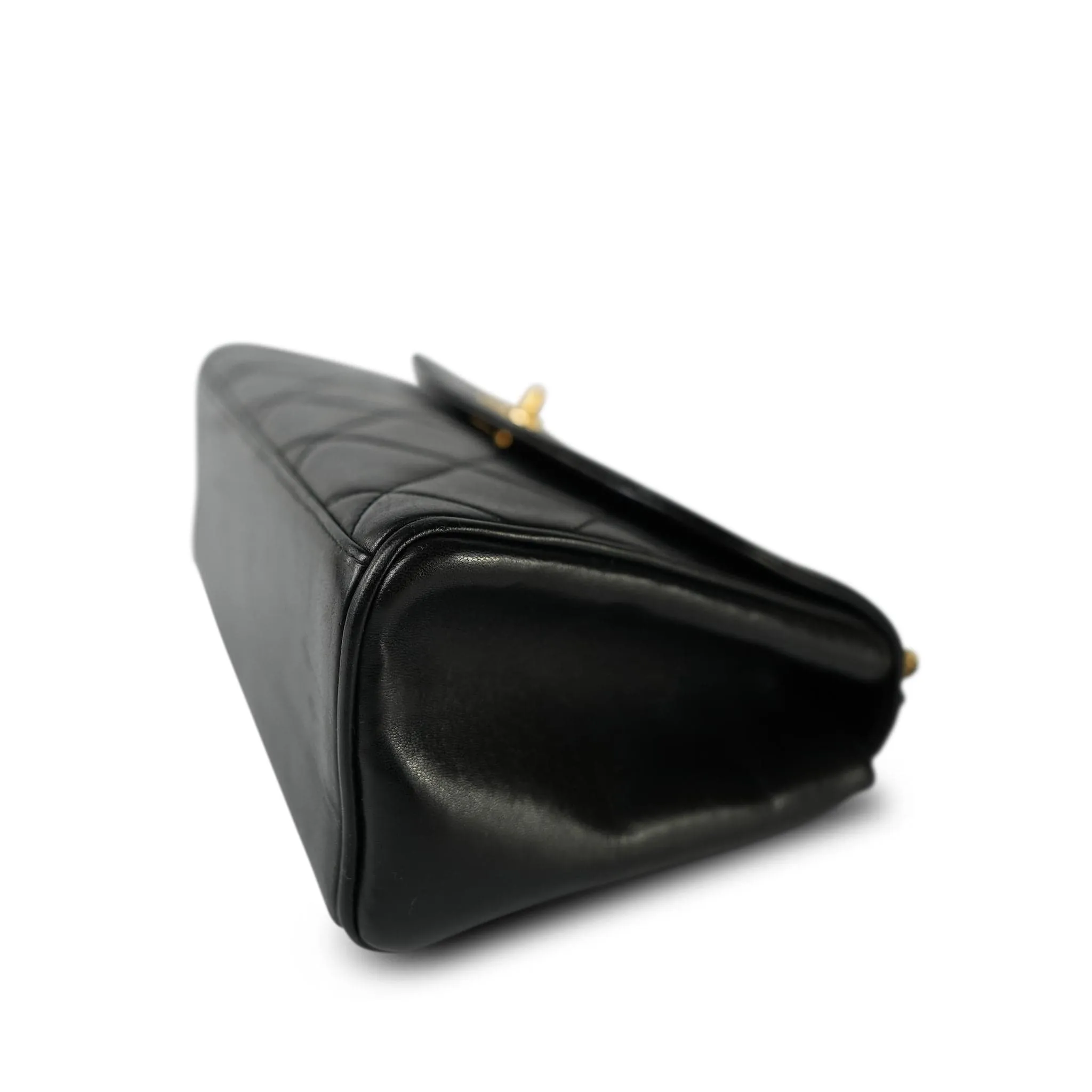 Black Lambskin Quilted Double Chain Top Handle GHW