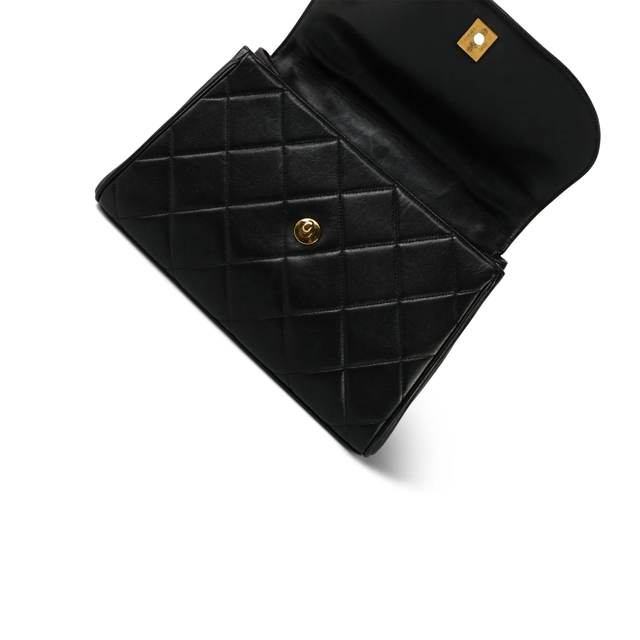 Black Lambskin Quilted Double Chain Top Handle GHW