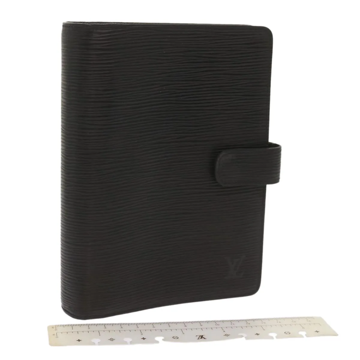 Black Leather Daily Planner Cover with Ruler