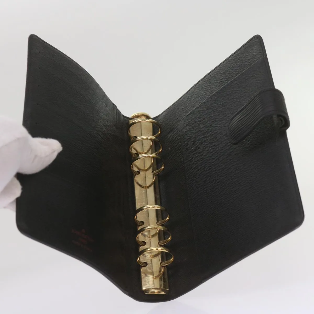 Black Leather Daily Planner Cover with Ruler