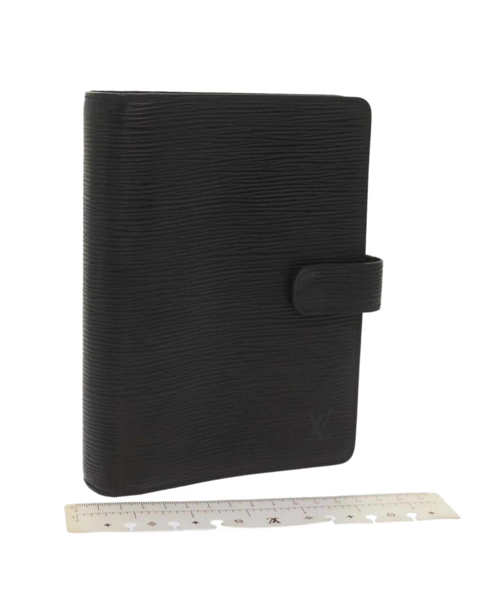 Black Leather Daily Planner Cover with Ruler
