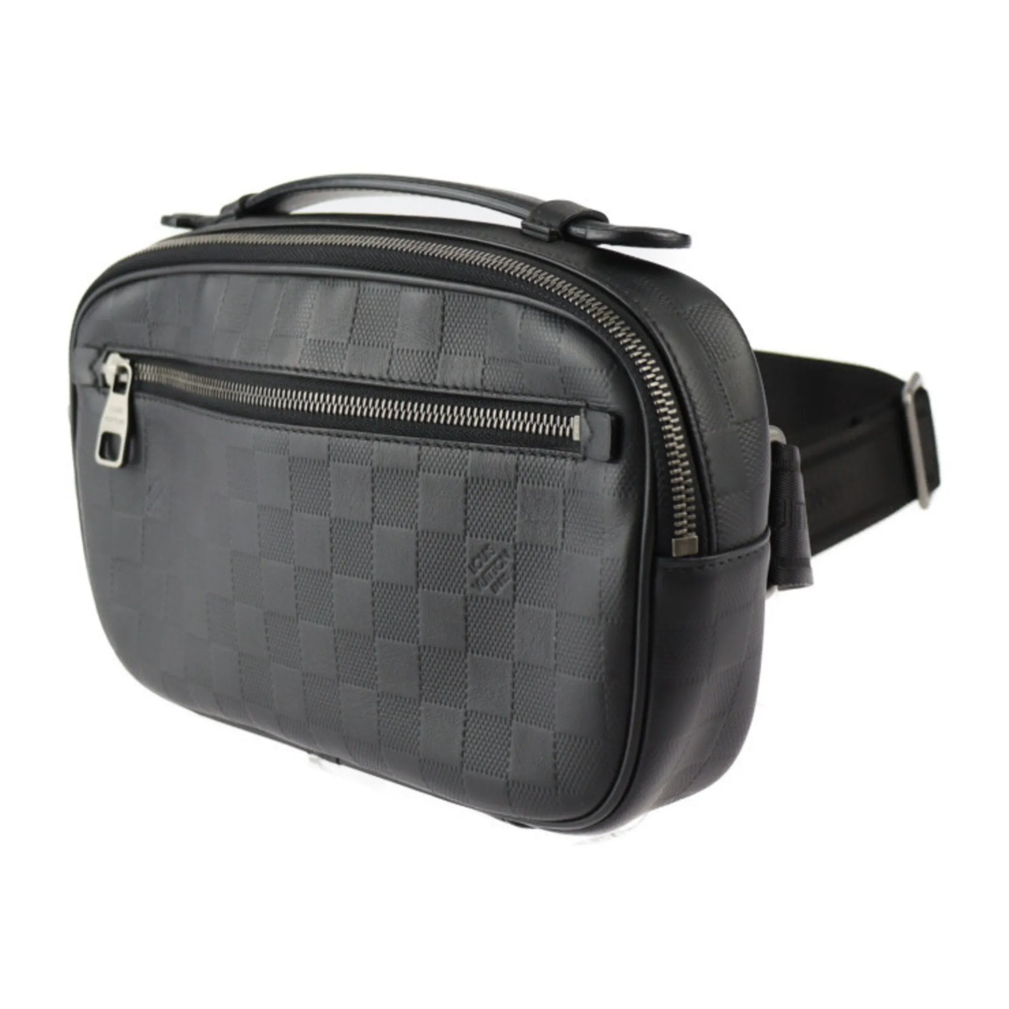 Black Leather Fanny Pack with Damier Infini Motif