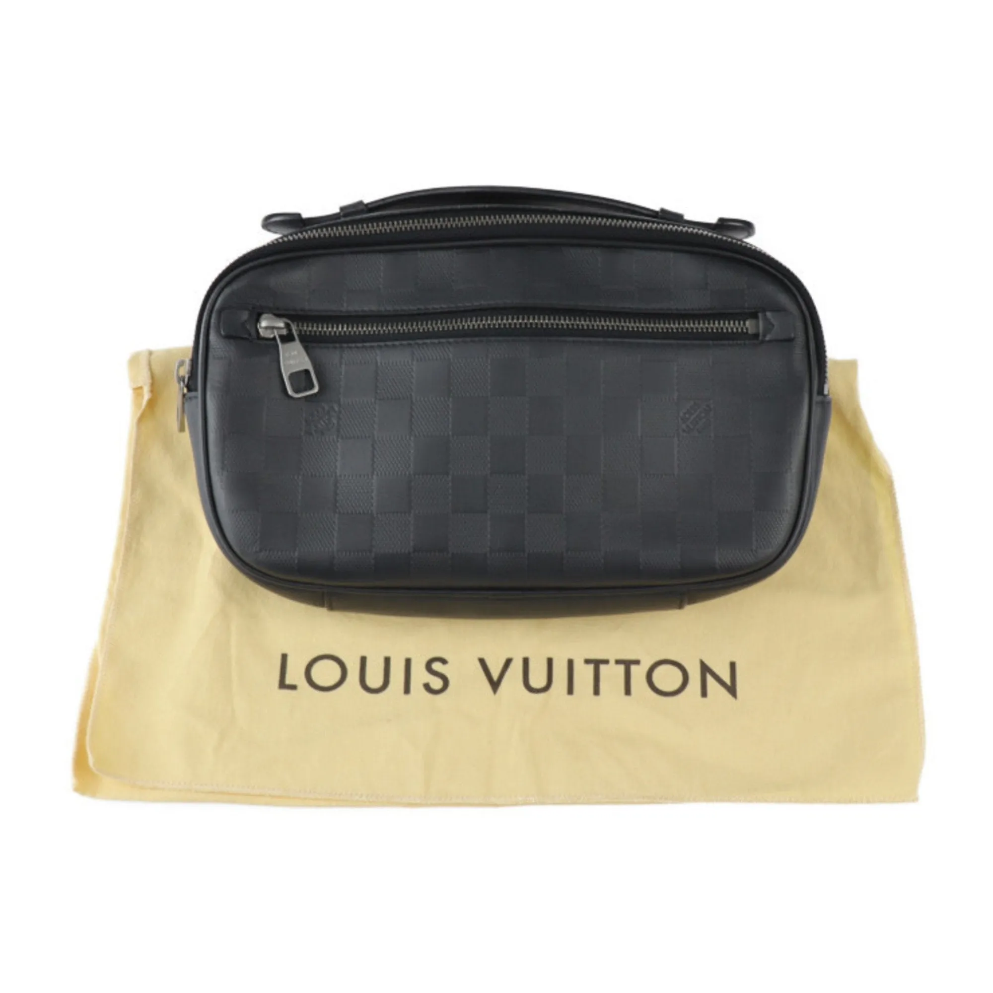 Black Leather Fanny Pack with Damier Infini Motif