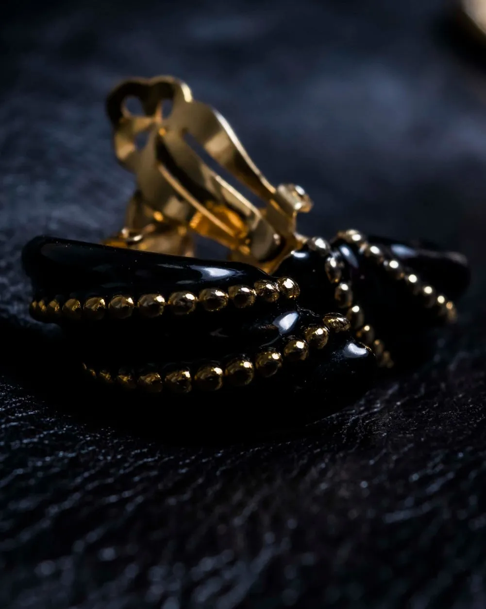Black Twist Gold Stud Earrings