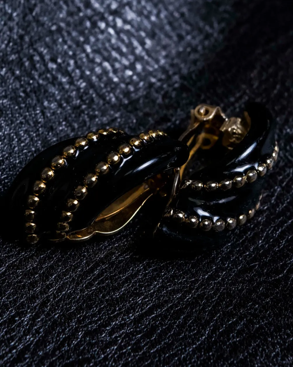 Black Twist Gold Stud Earrings