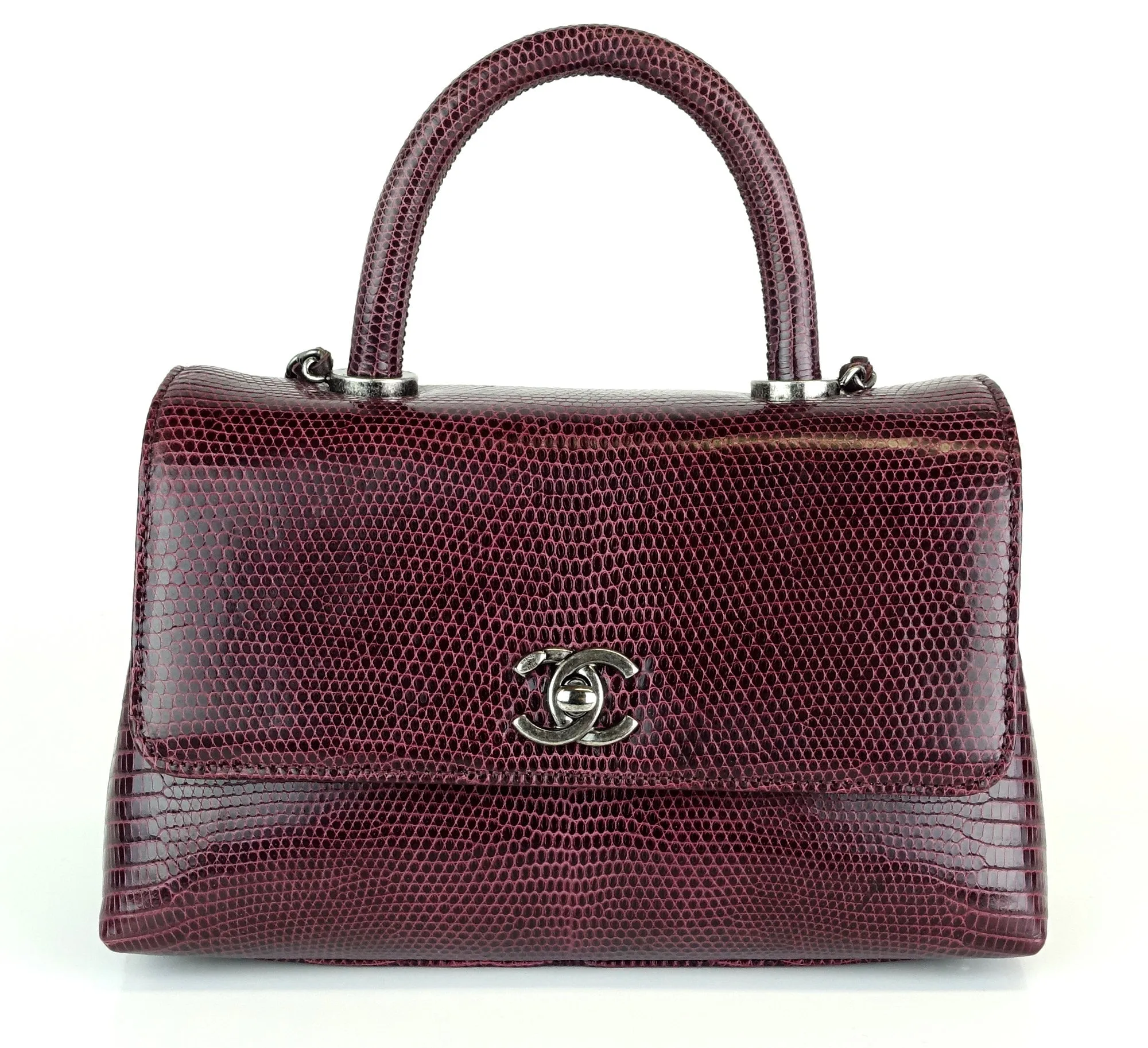 CC Flap Rolled Top Handle Lizard Small Bag