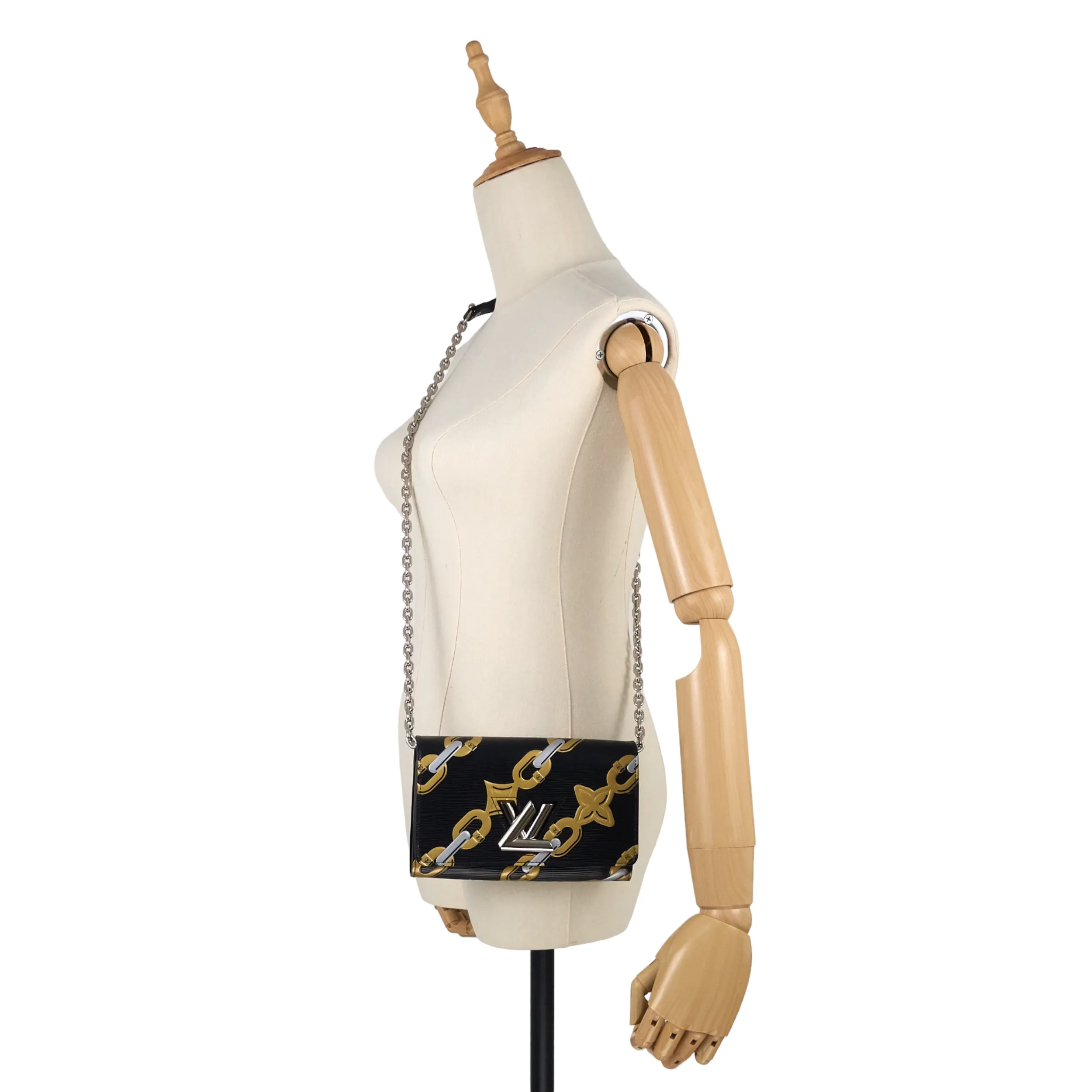 Chain Flower Print Twist Epi Leather Wallet on Chain Bag