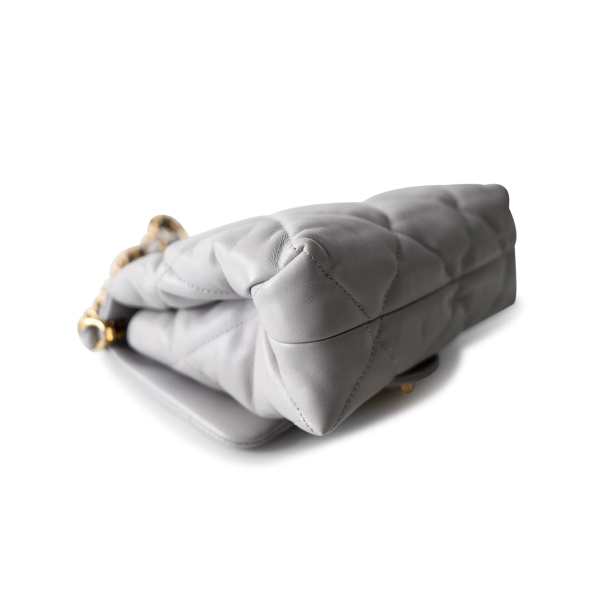 Grey Lambskin Quilted Chain Top Handle Flap