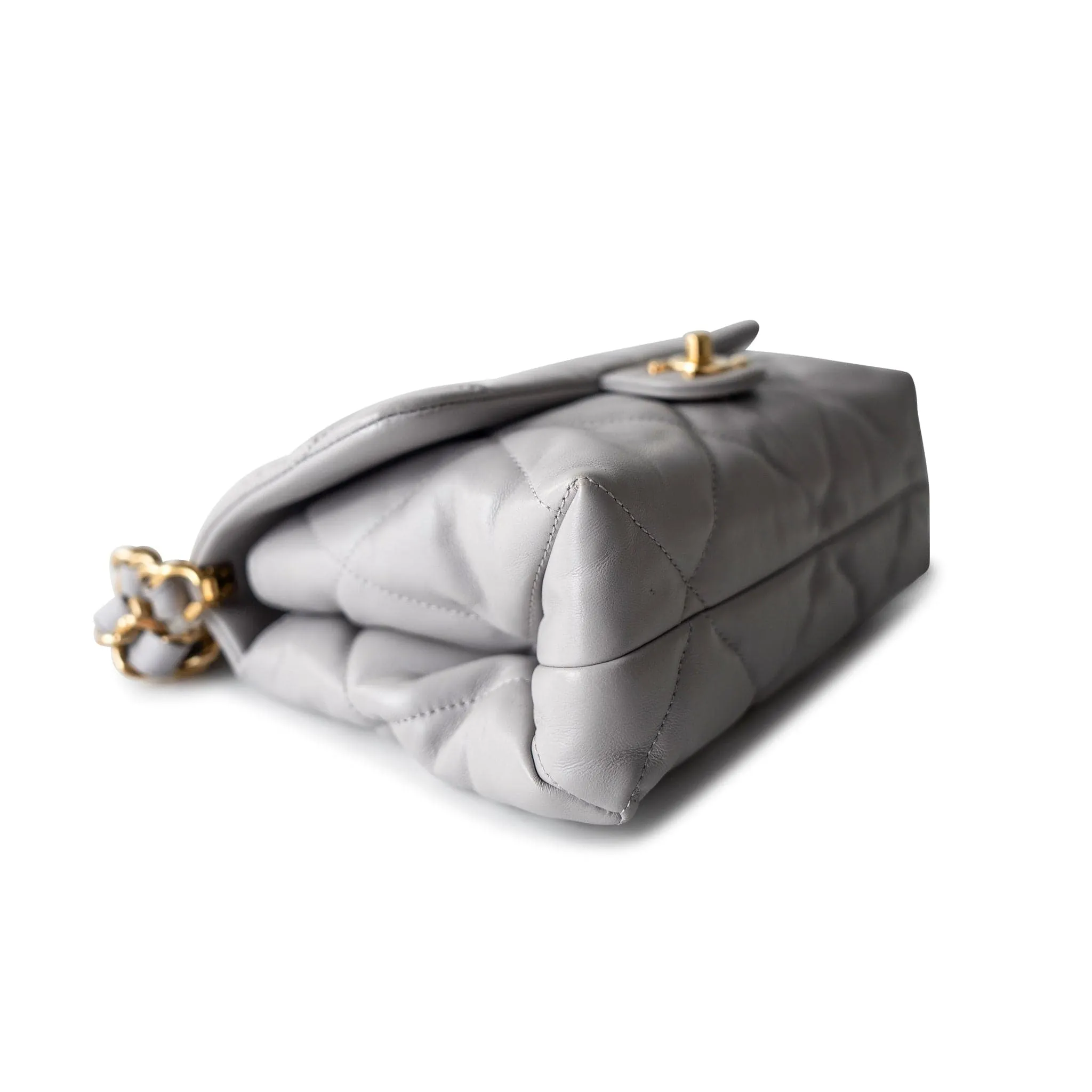 Grey Lambskin Quilted Chain Top Handle Flap