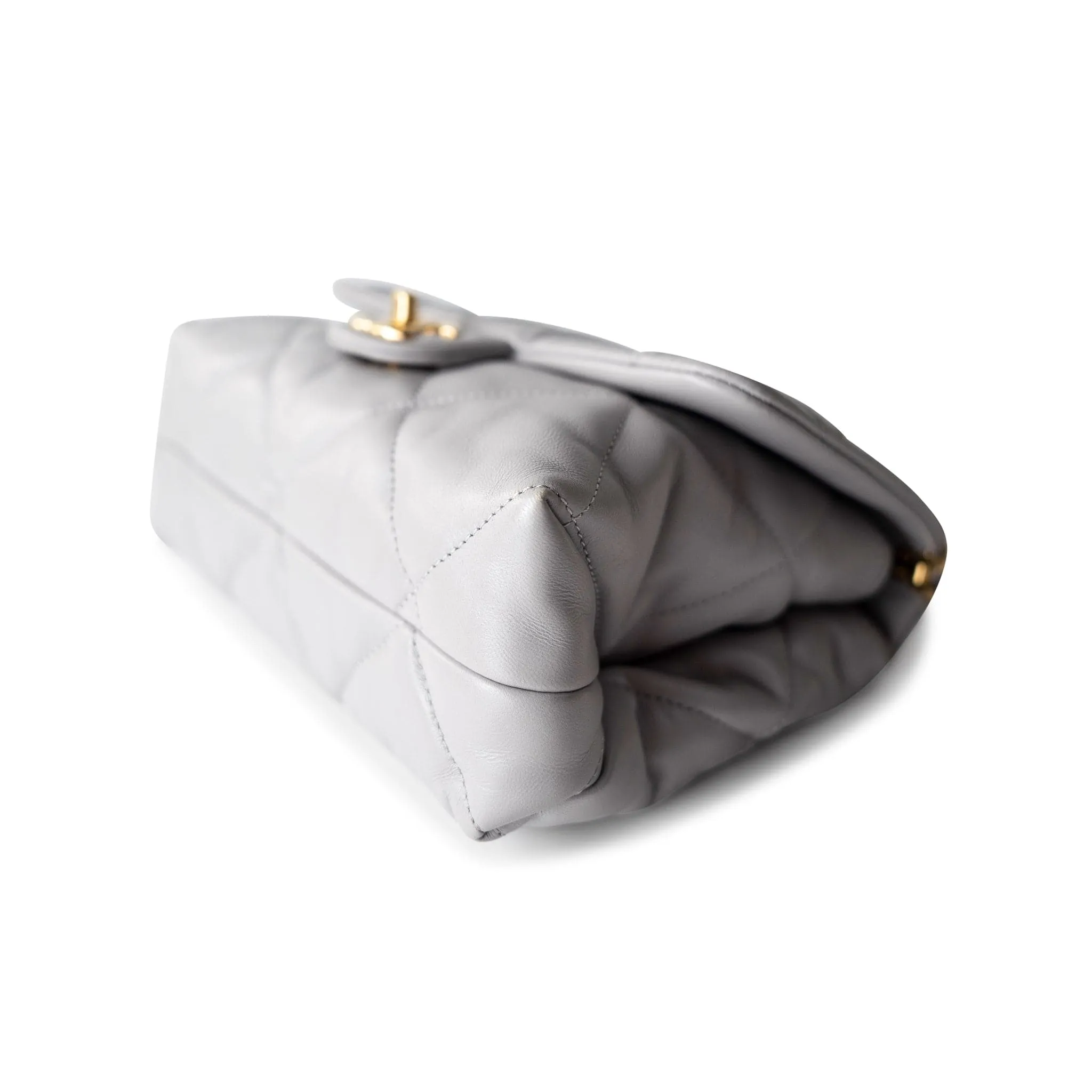 Grey Lambskin Quilted Chain Top Handle Flap