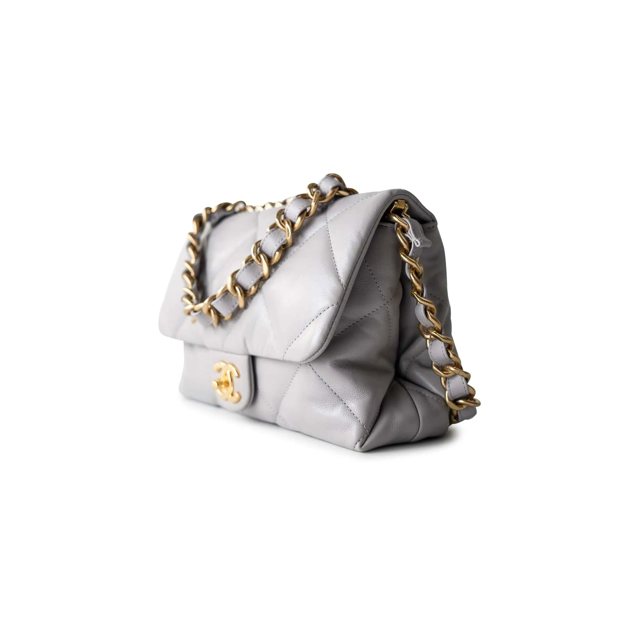 Grey Lambskin Quilted Chain Top Handle Flap