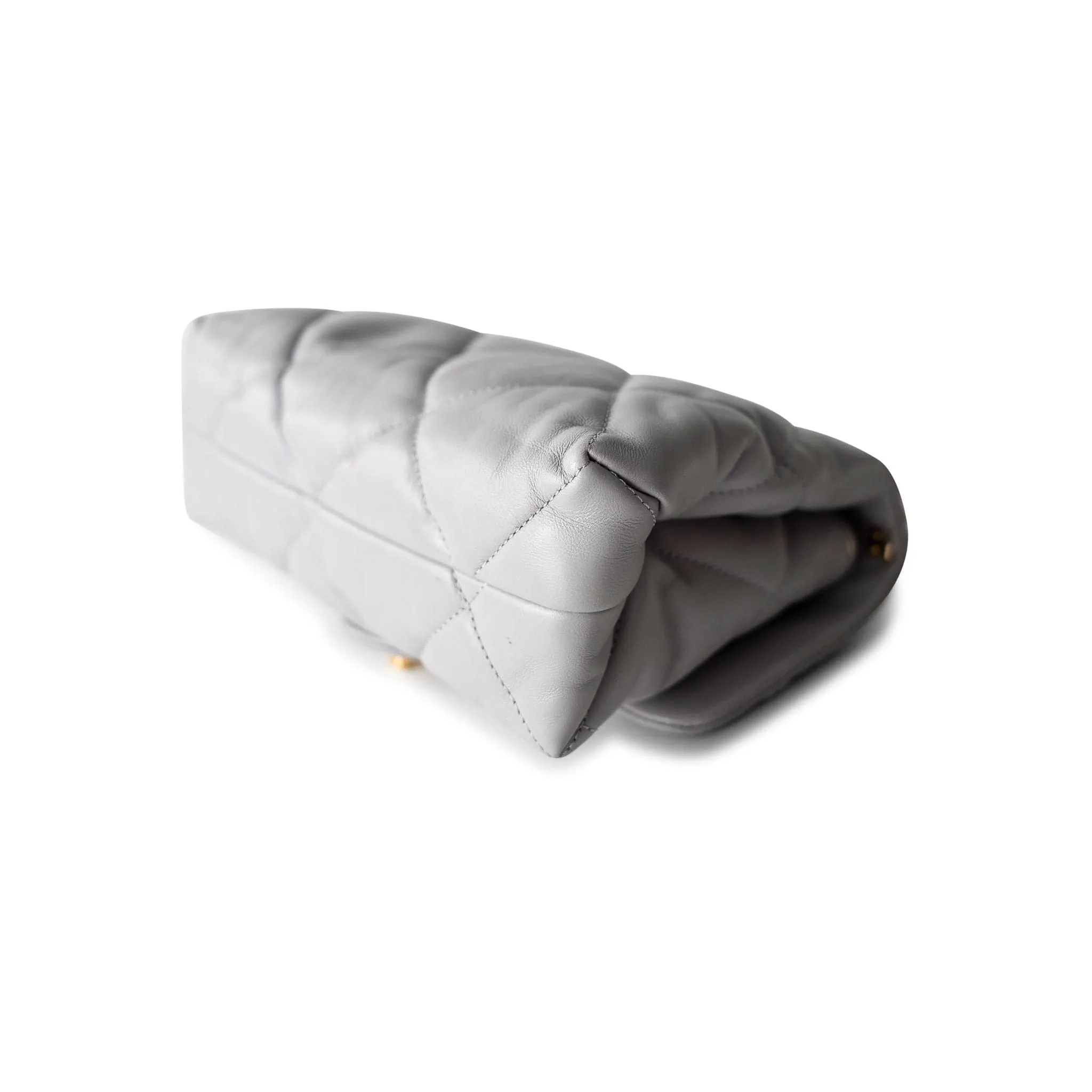 Grey Lambskin Quilted Chain Top Handle Flap