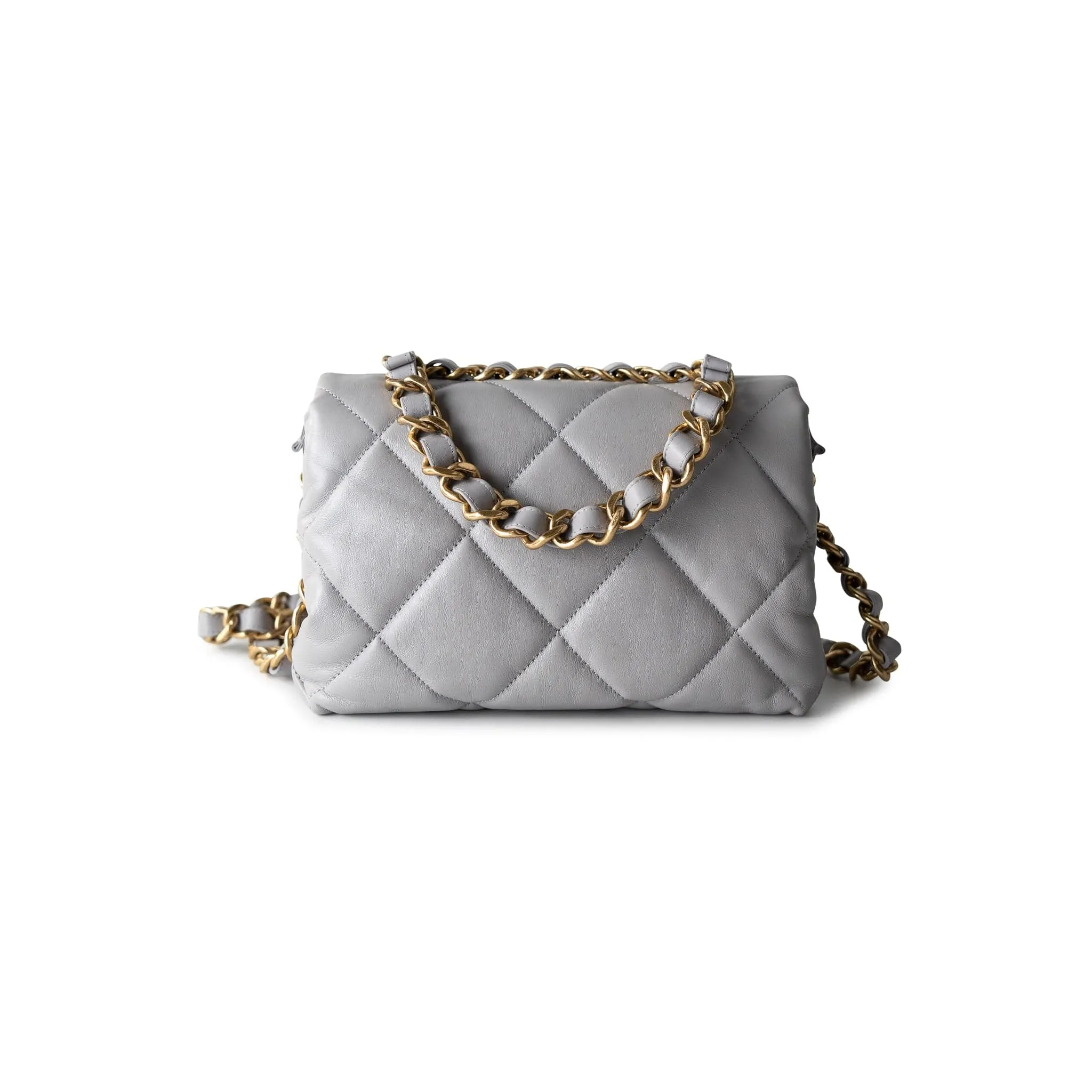 Grey Lambskin Quilted Chain Top Handle Flap