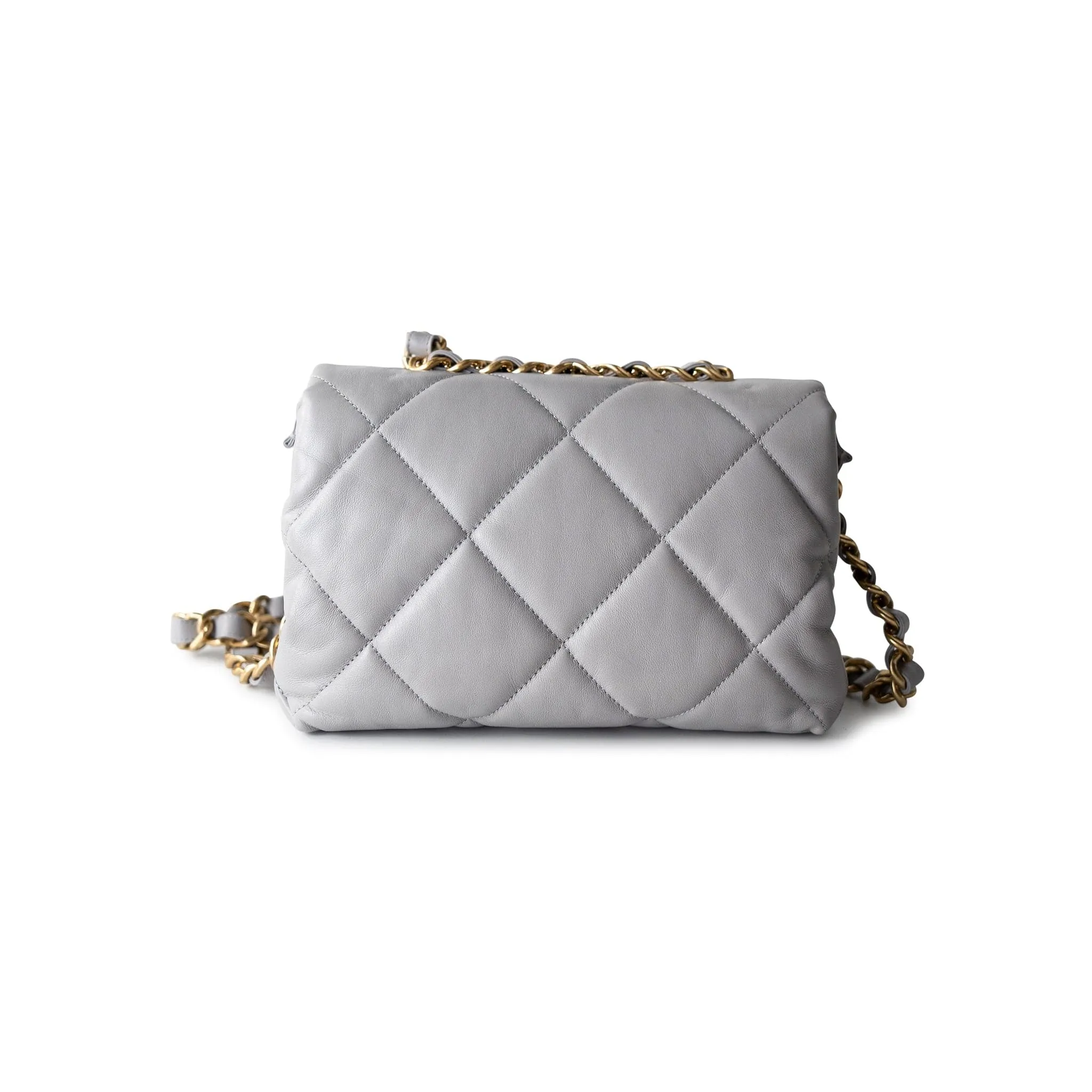 Grey Lambskin Quilted Chain Top Handle Flap
