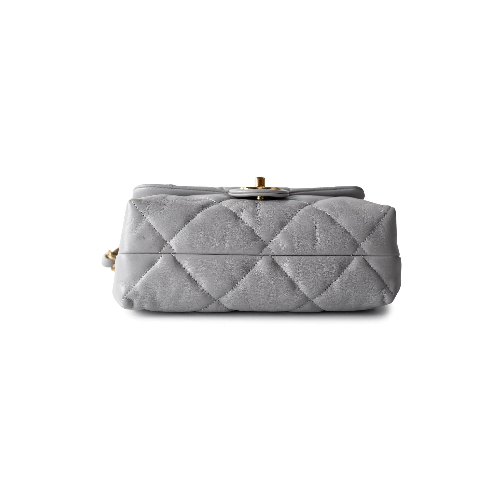 Grey Lambskin Quilted Chain Top Handle Flap
