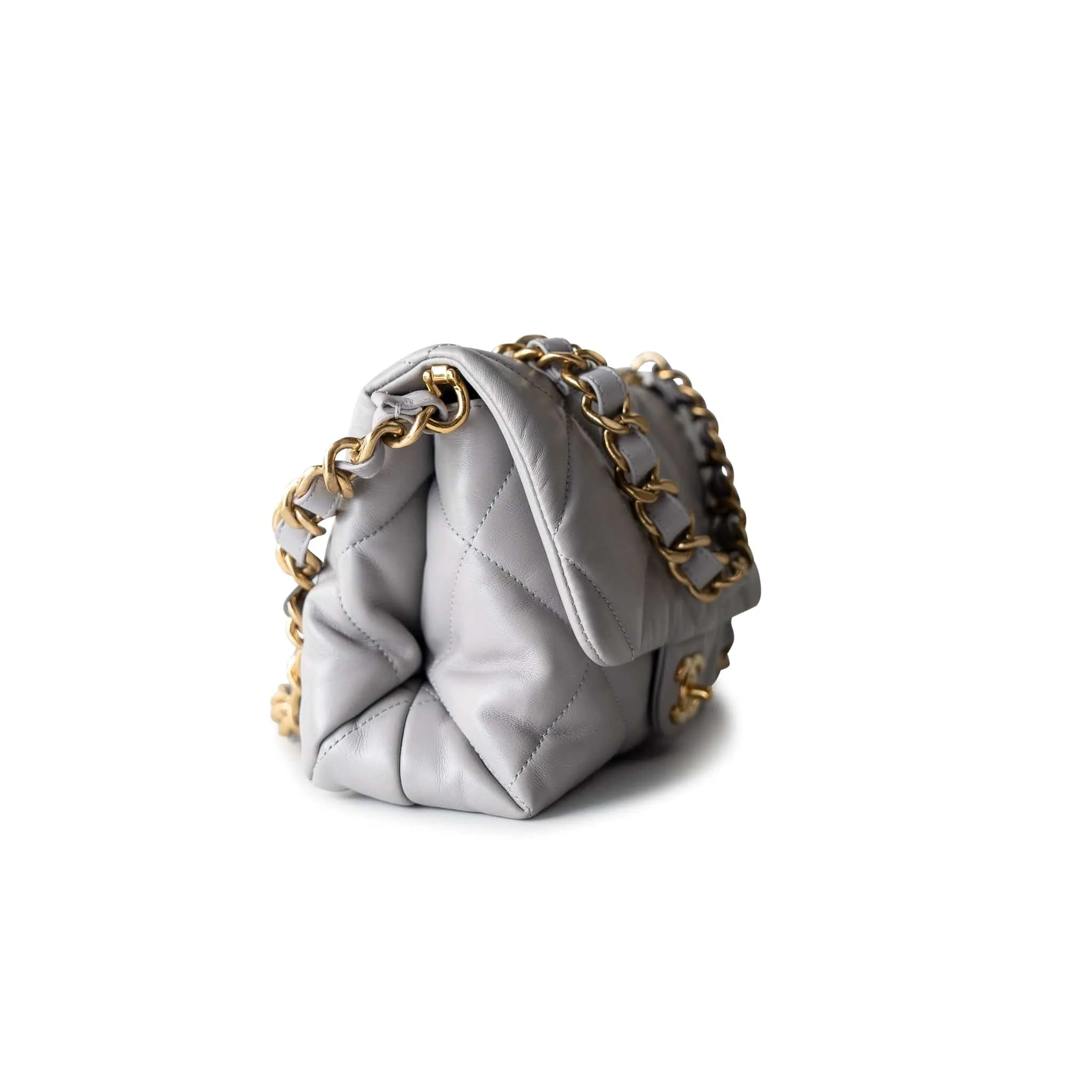 Grey Lambskin Quilted Chain Top Handle Flap
