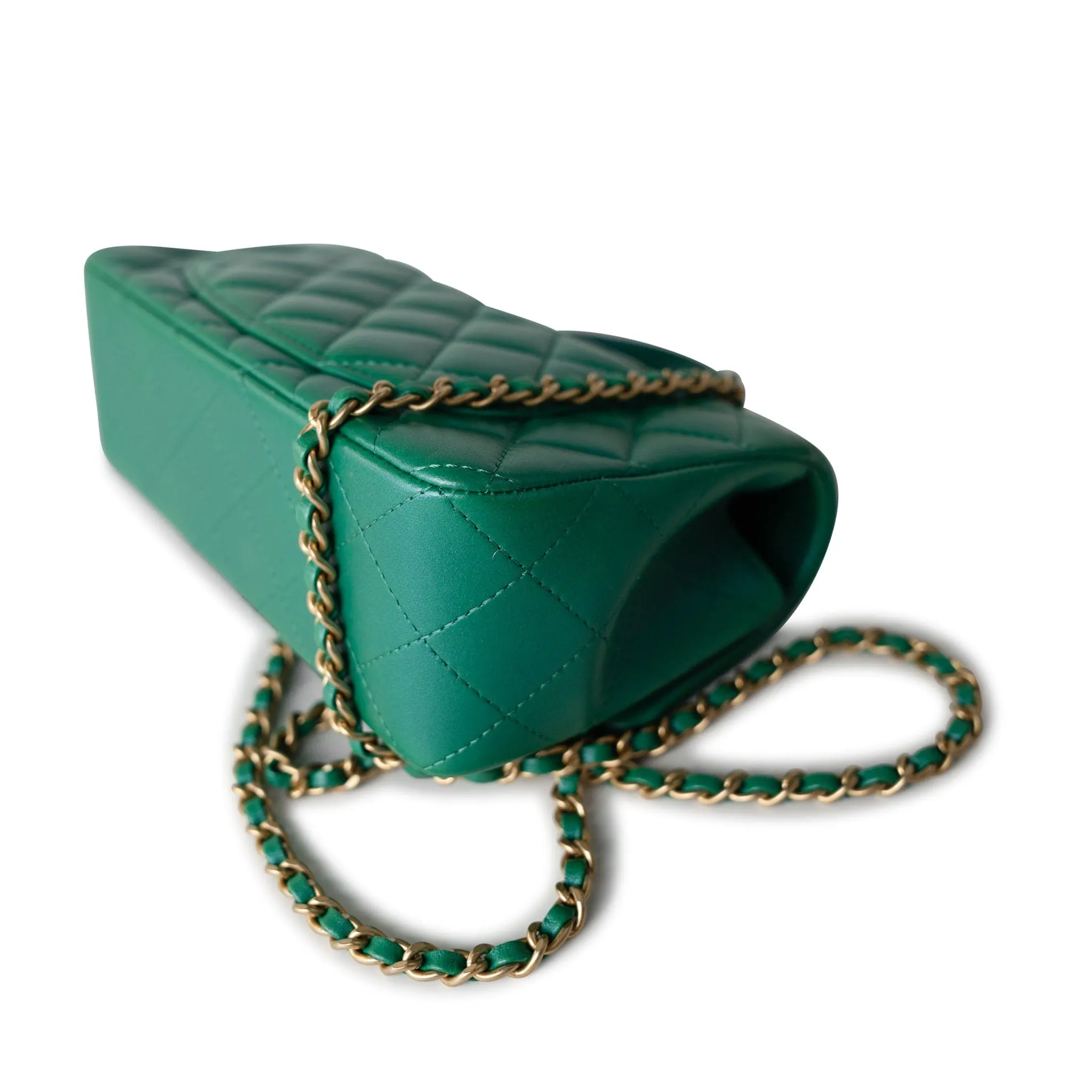 Iridescent Green Lambskin Quilted Mini Top Handle LGHW