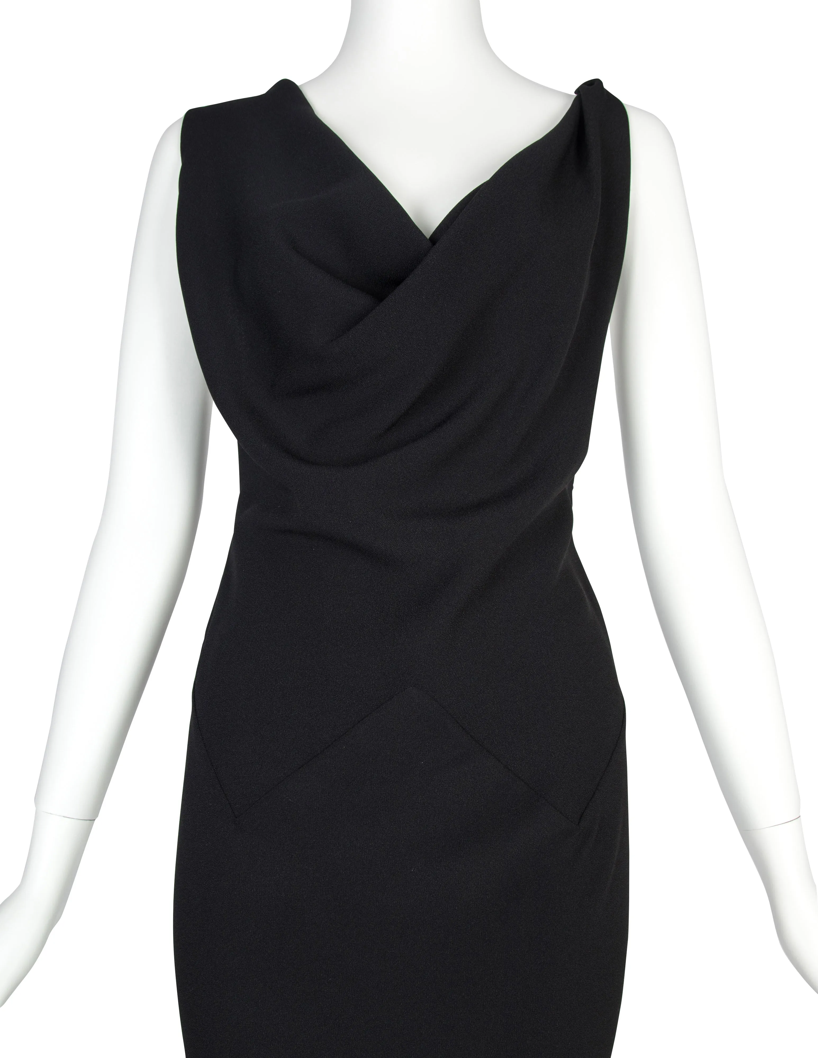 John Galliano Vintage SS 1999 Black Draping Twisted Strap Bias Crepe Dress