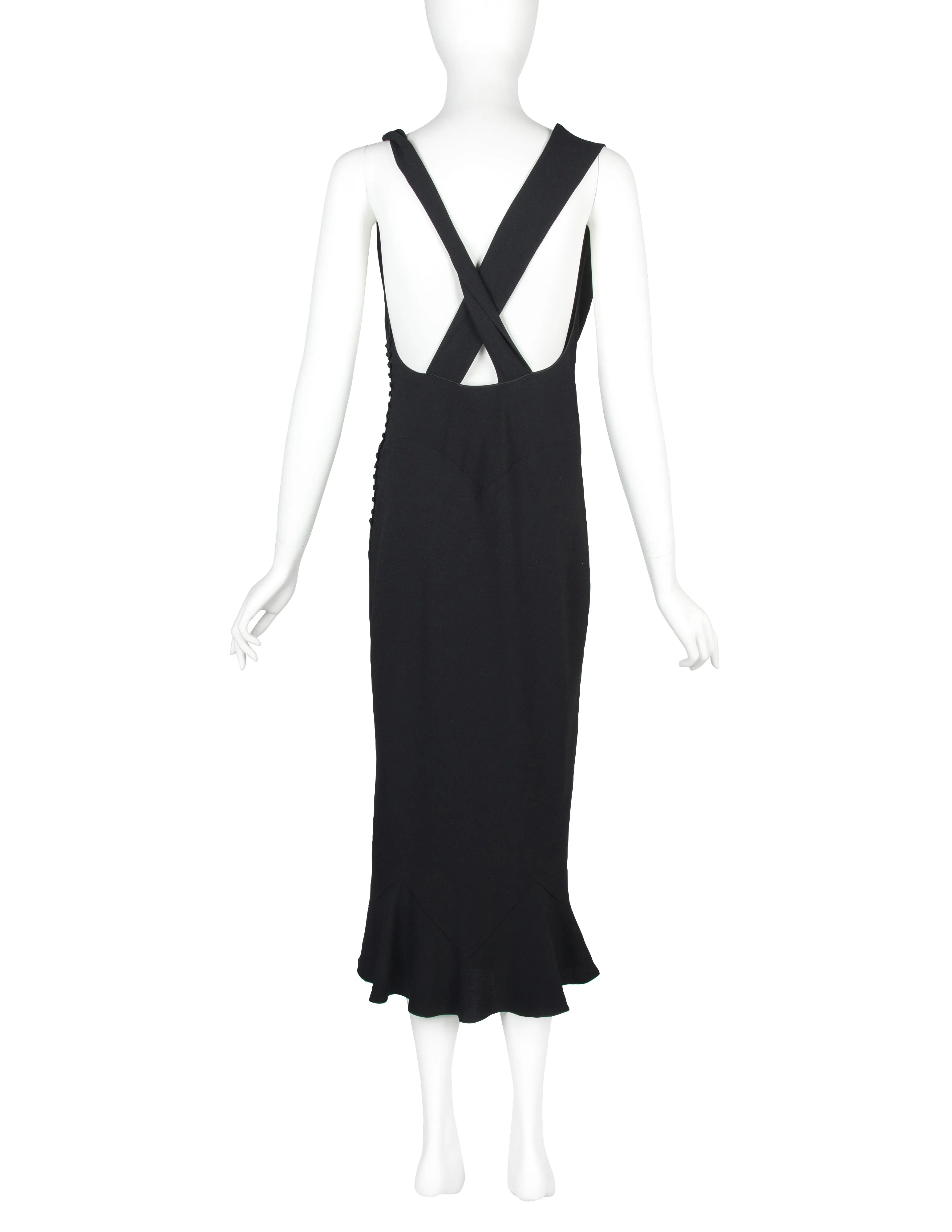 John Galliano Vintage SS 1999 Black Draping Twisted Strap Bias Crepe Dress