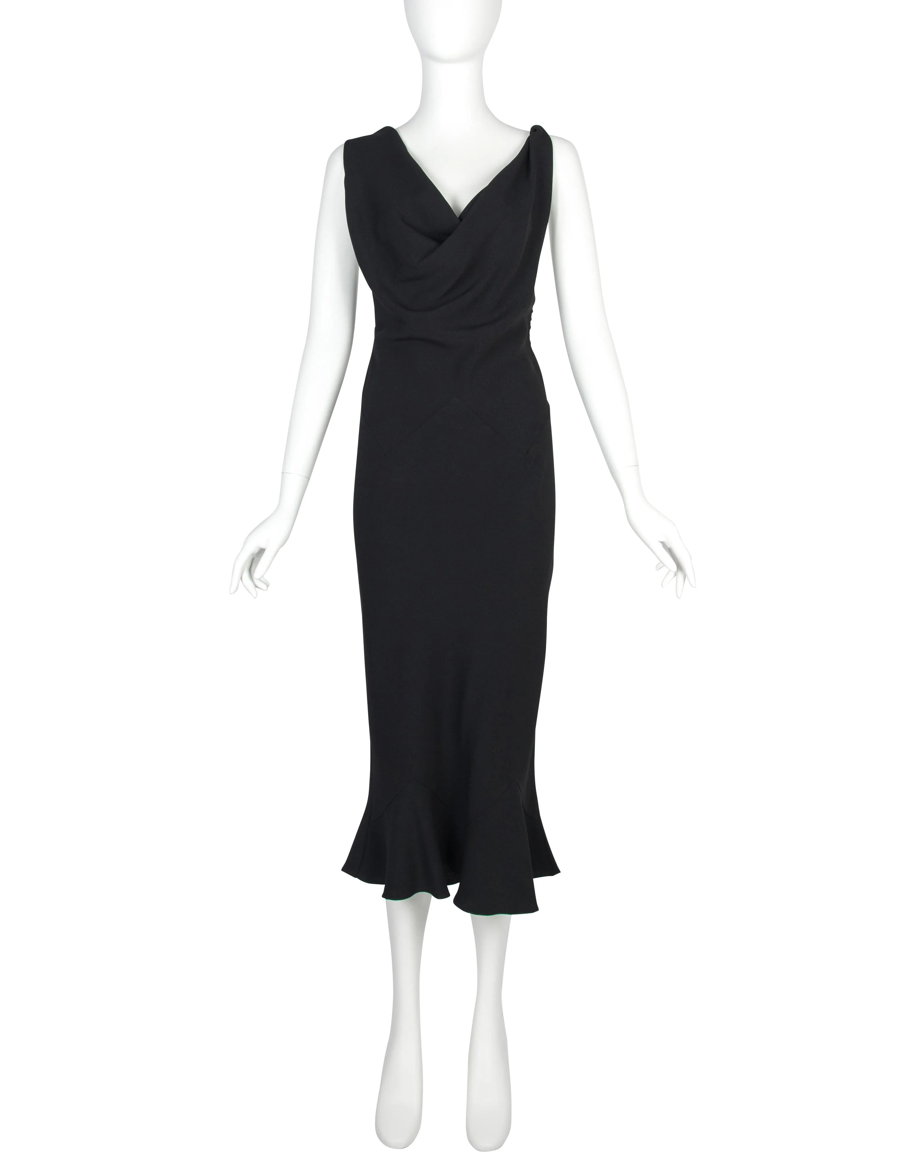 John Galliano Vintage SS 1999 Black Draping Twisted Strap Bias Crepe Dress
